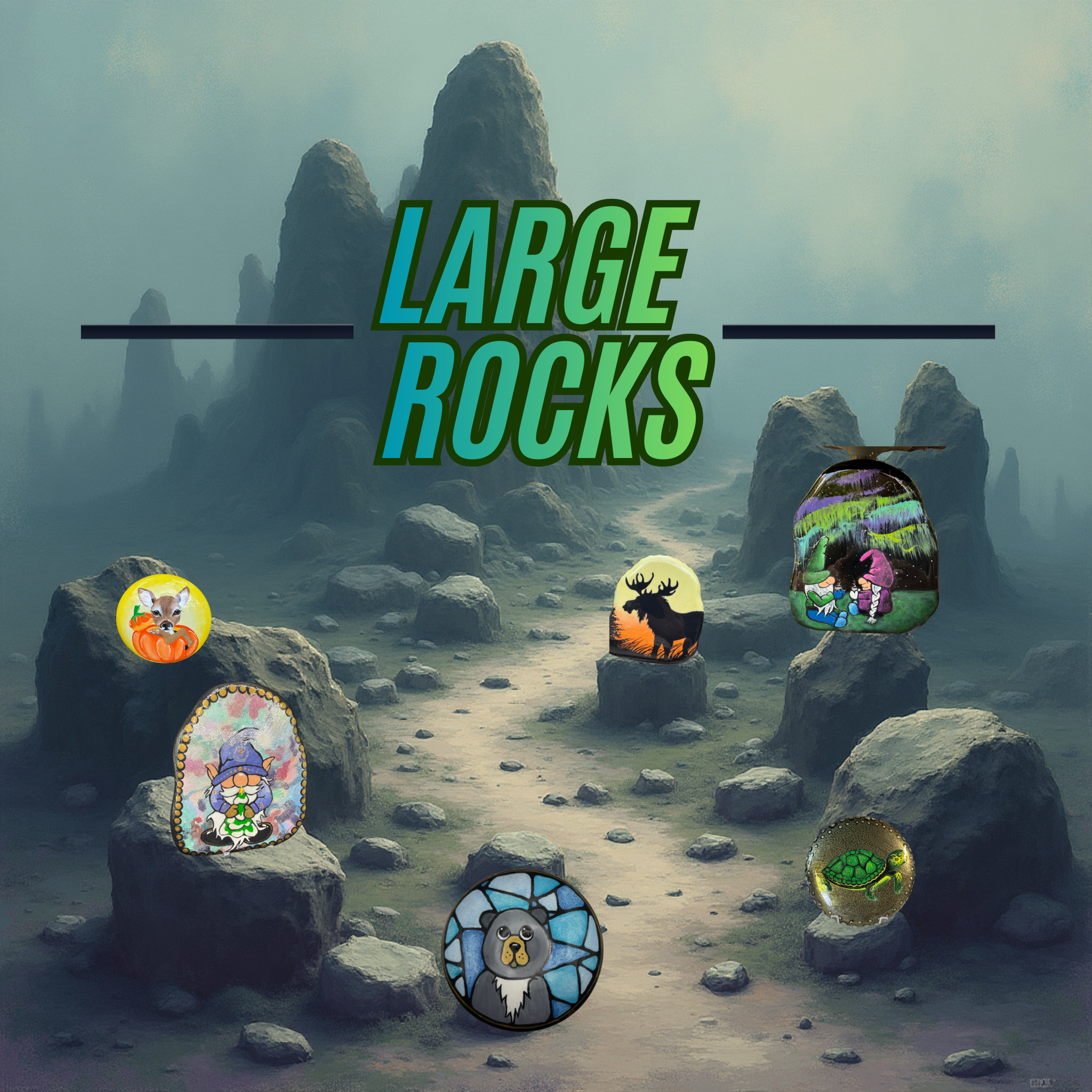 🌲 Large Hand-Painted Cement Stones Collection