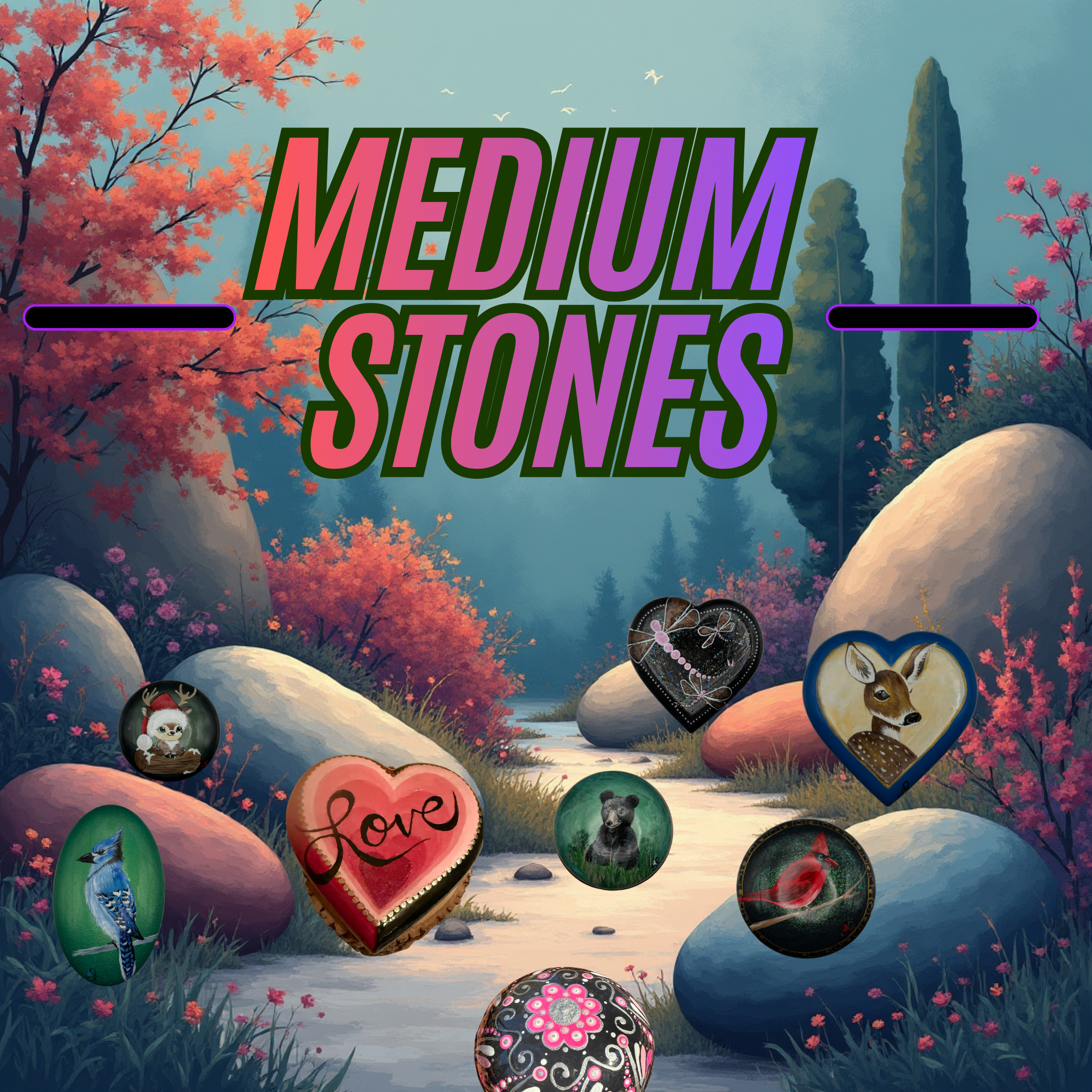 Medium Stone Art Collection 🍃🪨✨ Hand-Painted & Resin-Sealed