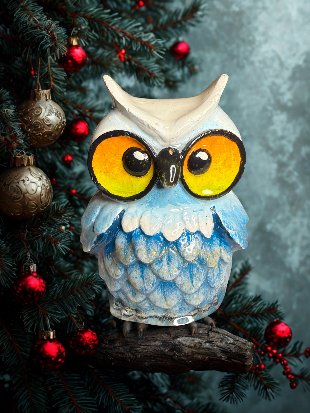 Whimsical Winter Owl Decor | Handcrafted Cement Bird | Owl Lover Gift | Festive Stocking Stuffer Gift