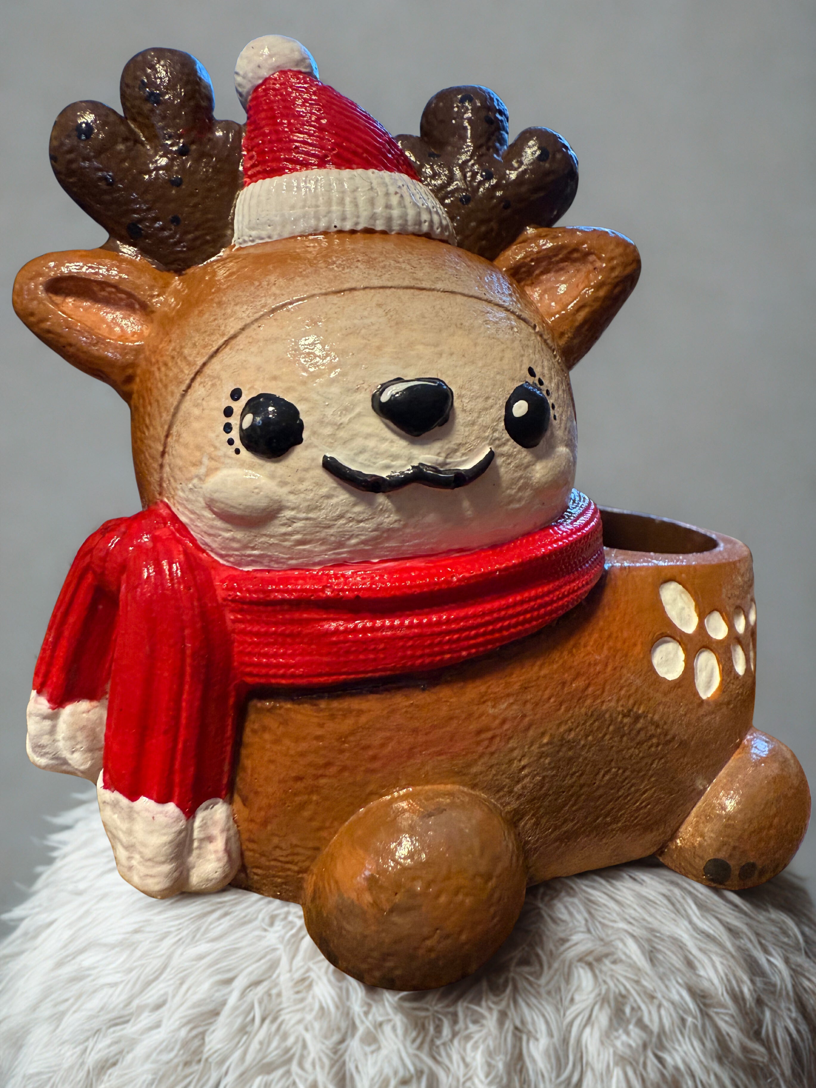 Hand Painted Reindeer| Festive Christmas Desk Organizer | Unique Holiday Gift for Teachers | Cute Reindeer Stationery Holder