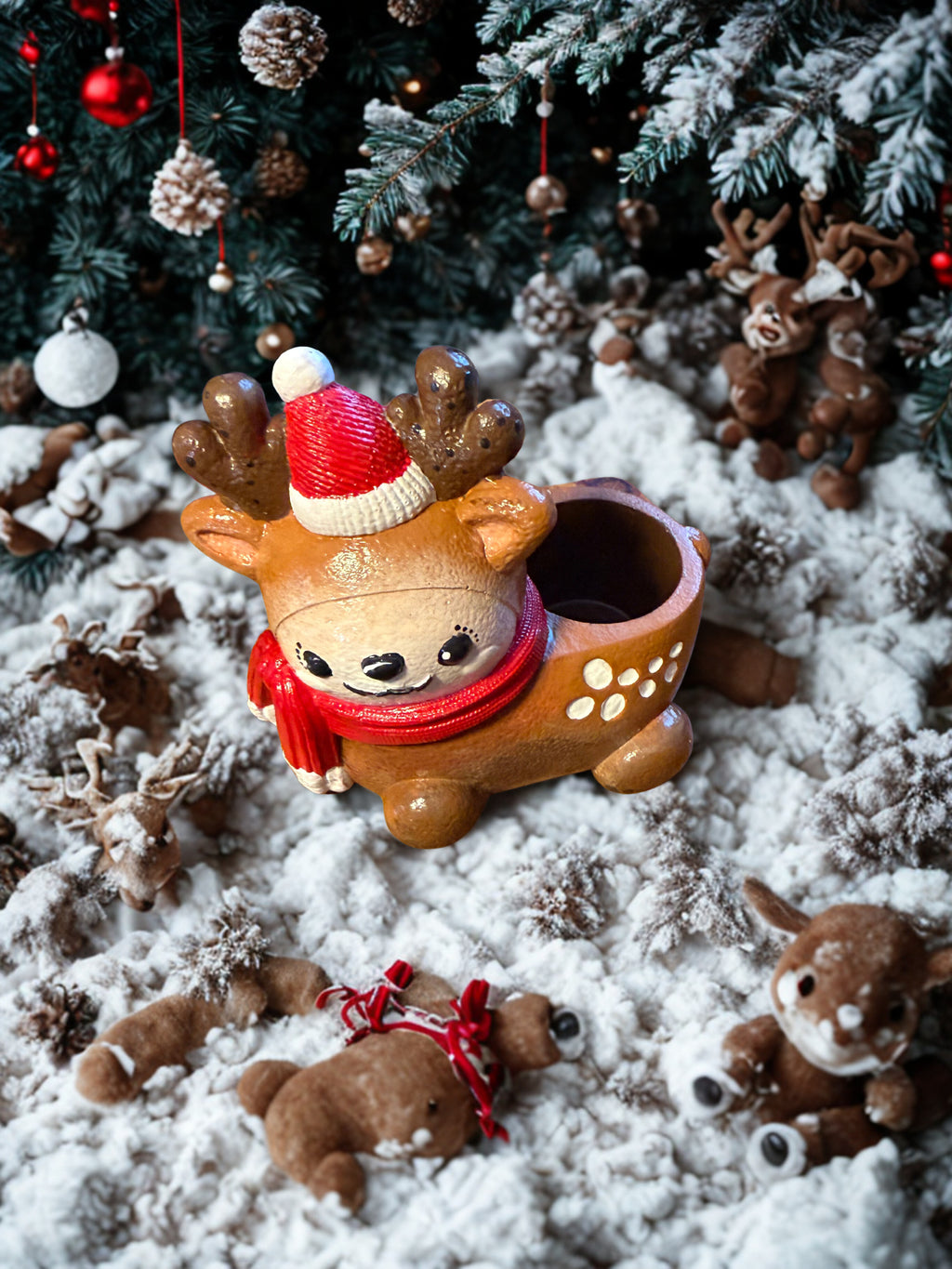 Hand Painted Reindeer| Festive Christmas Desk Organizer | Unique Holiday Gift for Teachers | Cute Reindeer Stationery Holder