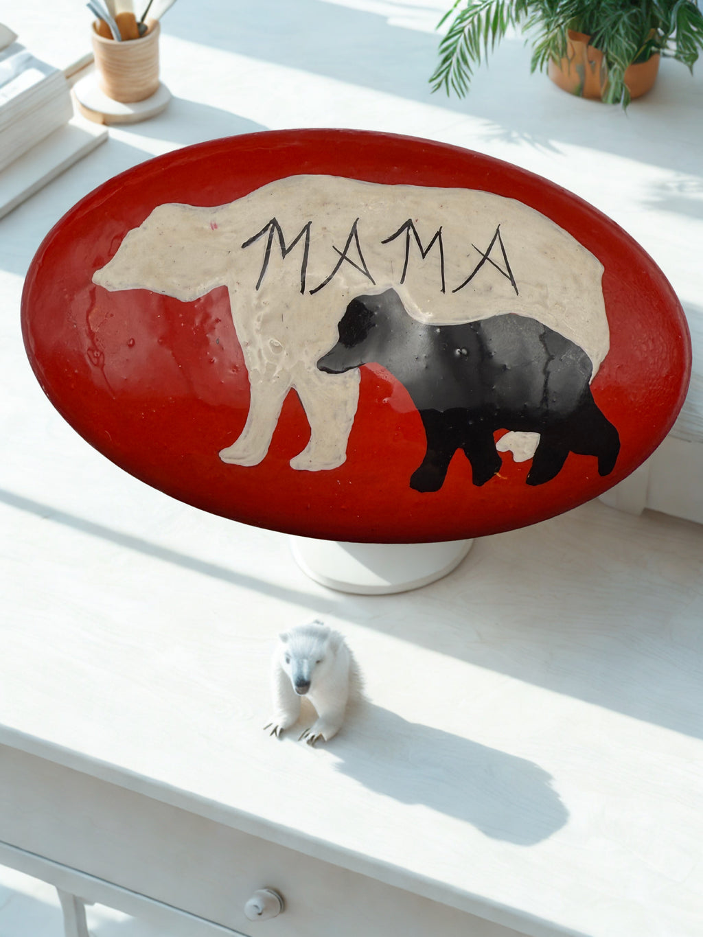 Hand-Painted Cement Bear Family Stones – “Mama” & “Papa” Set