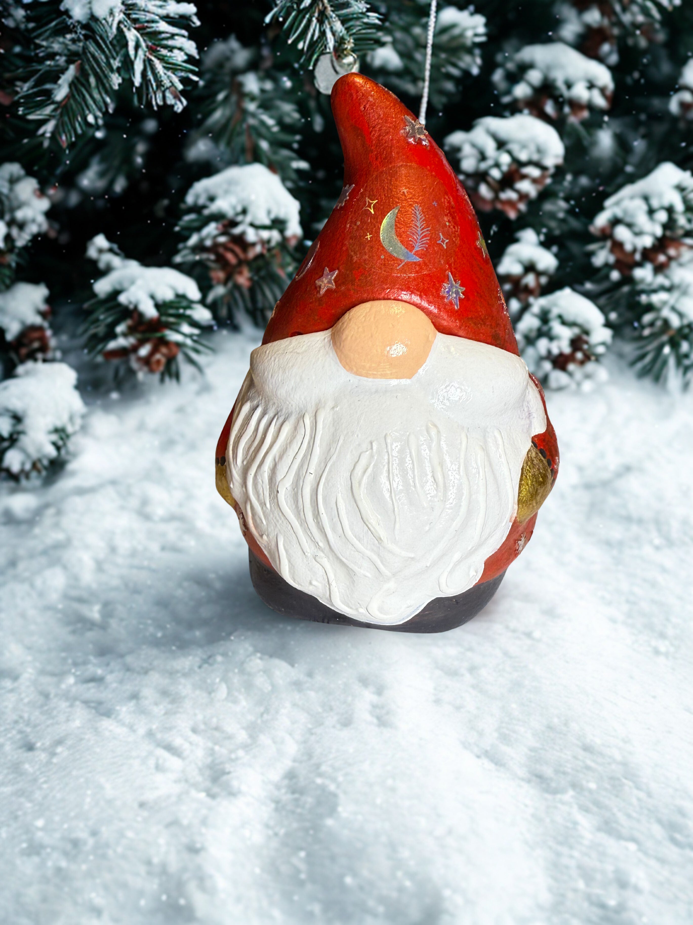 Hand Painted Gnome Planter |  Red Hat Celestial Gnome Container | Candy Jar | Office Desk Accessory | Handmade Holiday Gnome Decor