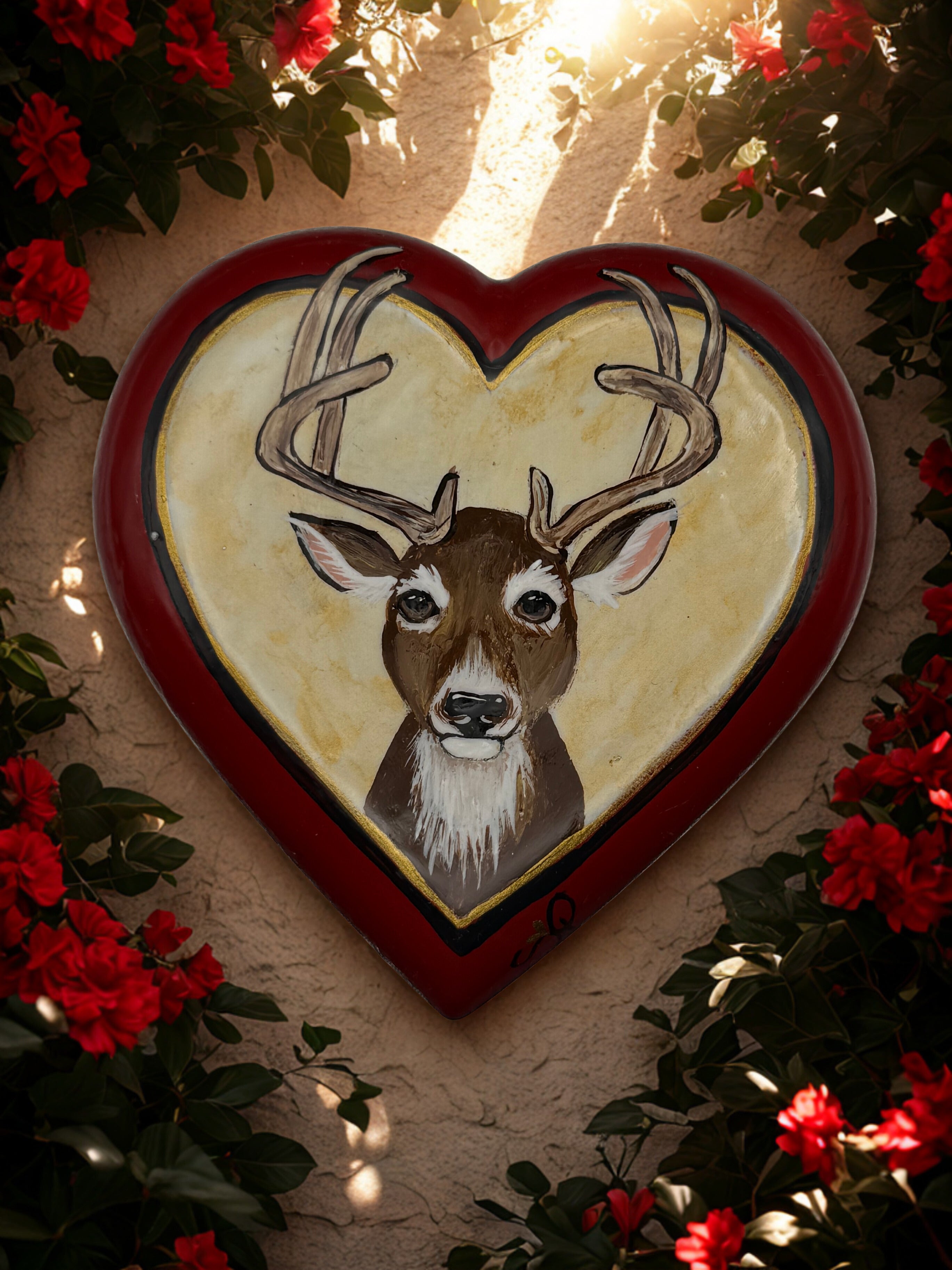 Deer Lover Gift – Hand-Painted Cement Heart Stone