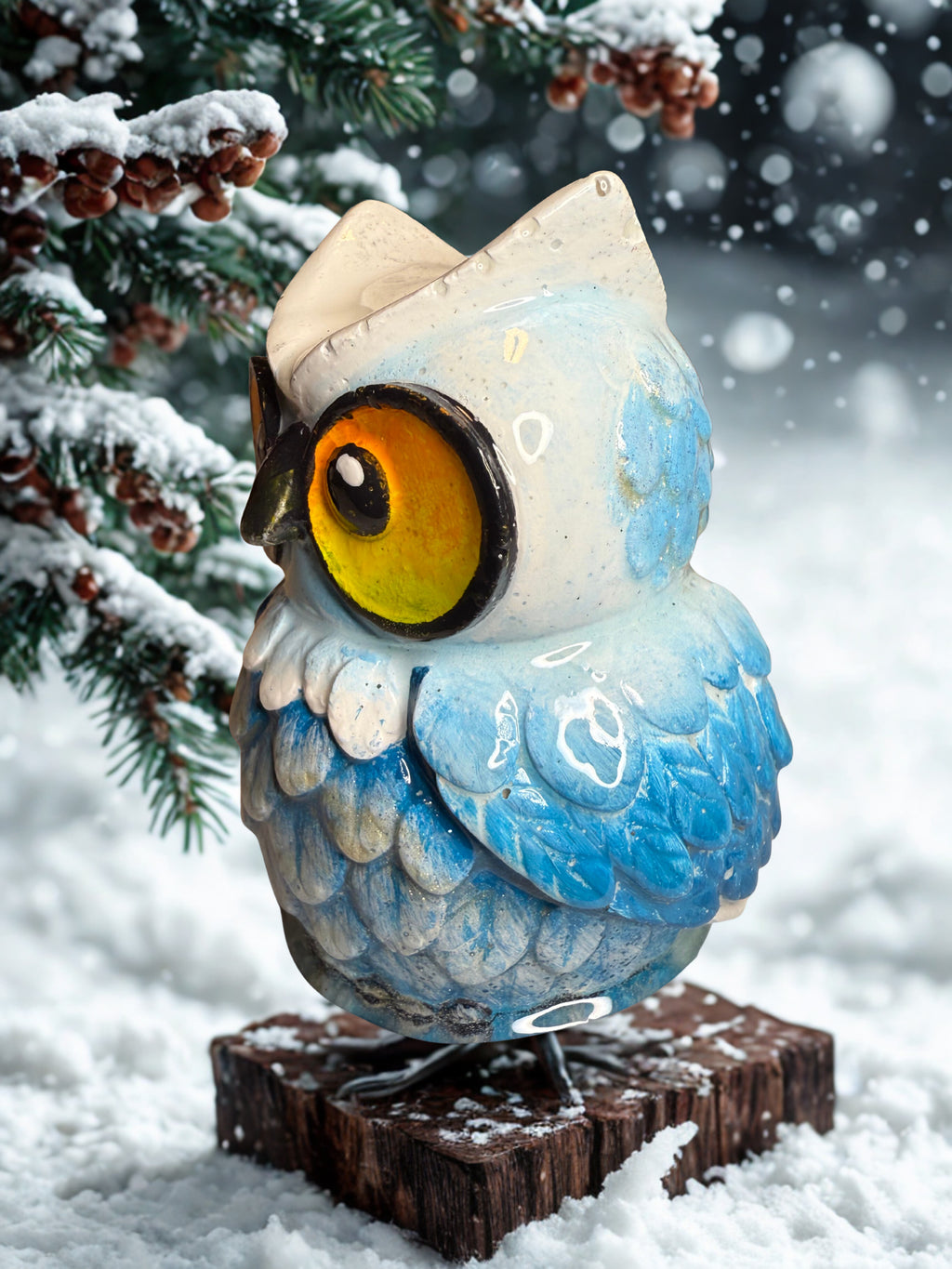 Whimsical Winter Owl Decor | Handcrafted Cement Bird | Owl Lover Gift | Festive Stocking Stuffer Gift