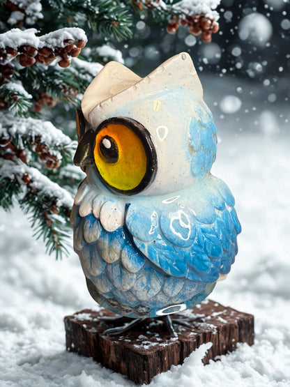 Whimsical Winter Owl Decor | Handcrafted Cement Bird | Owl Lover Gift |mothers day gift
