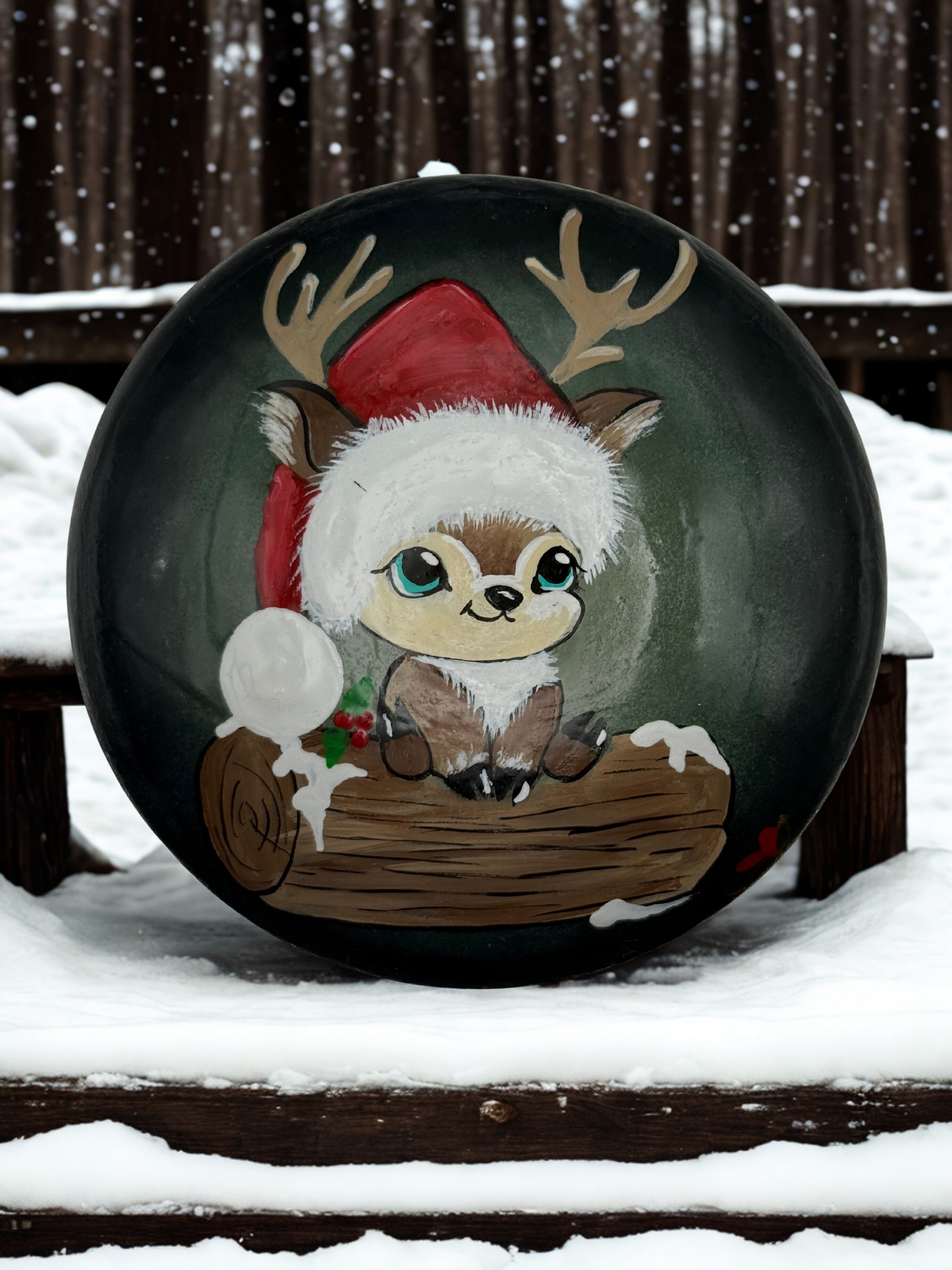 Holiday Cheer Reindeer - Hand Painted Medium Stone