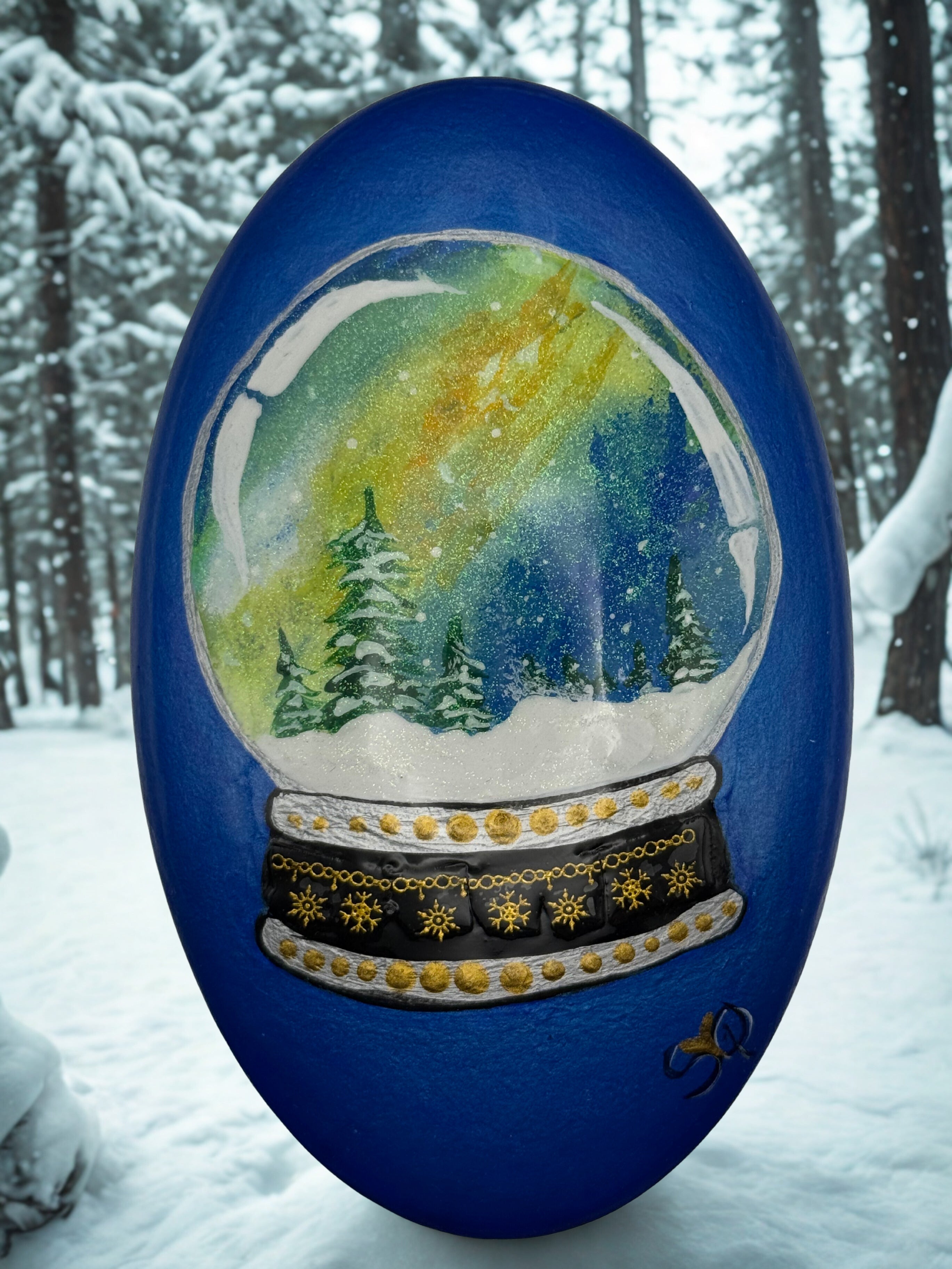 Christmas Snow Globe Scene on Cement | Winter Art Stone