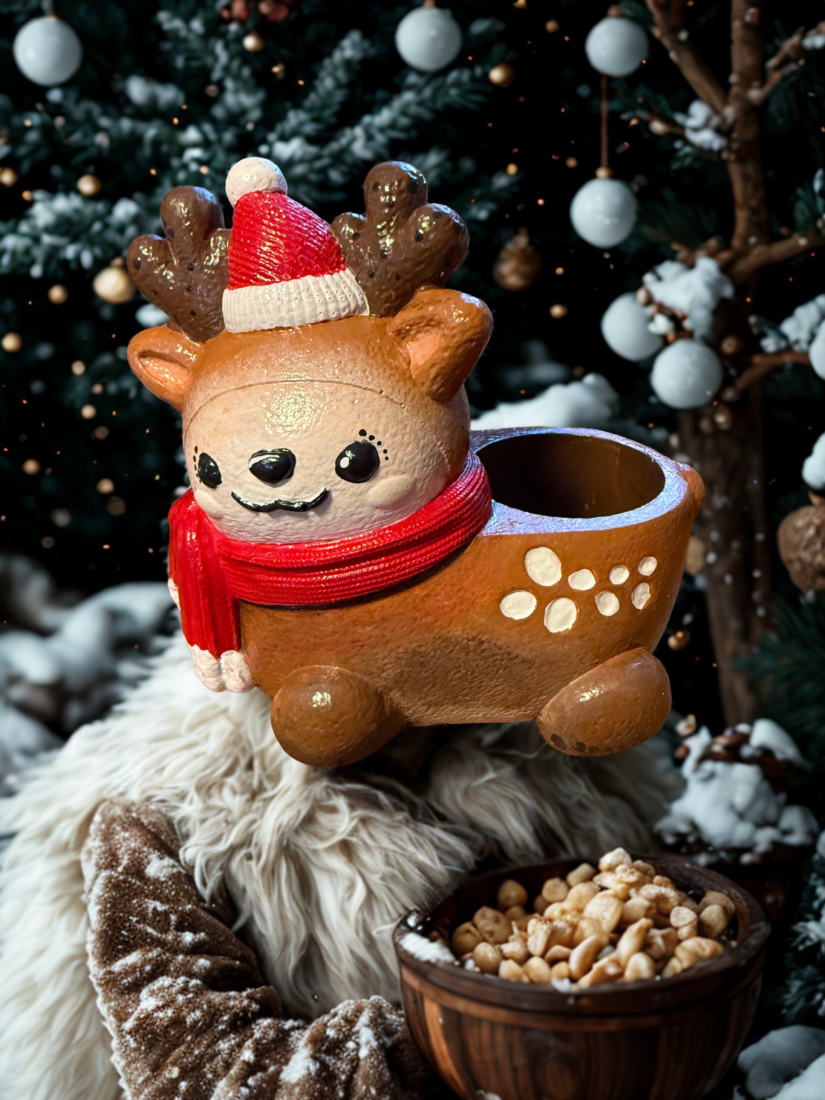 Hand Painted Reindeer| Festive Christmas Desk Organizer | Unique Holiday Gift for Teachers | Cute Reindeer Stationery Holder