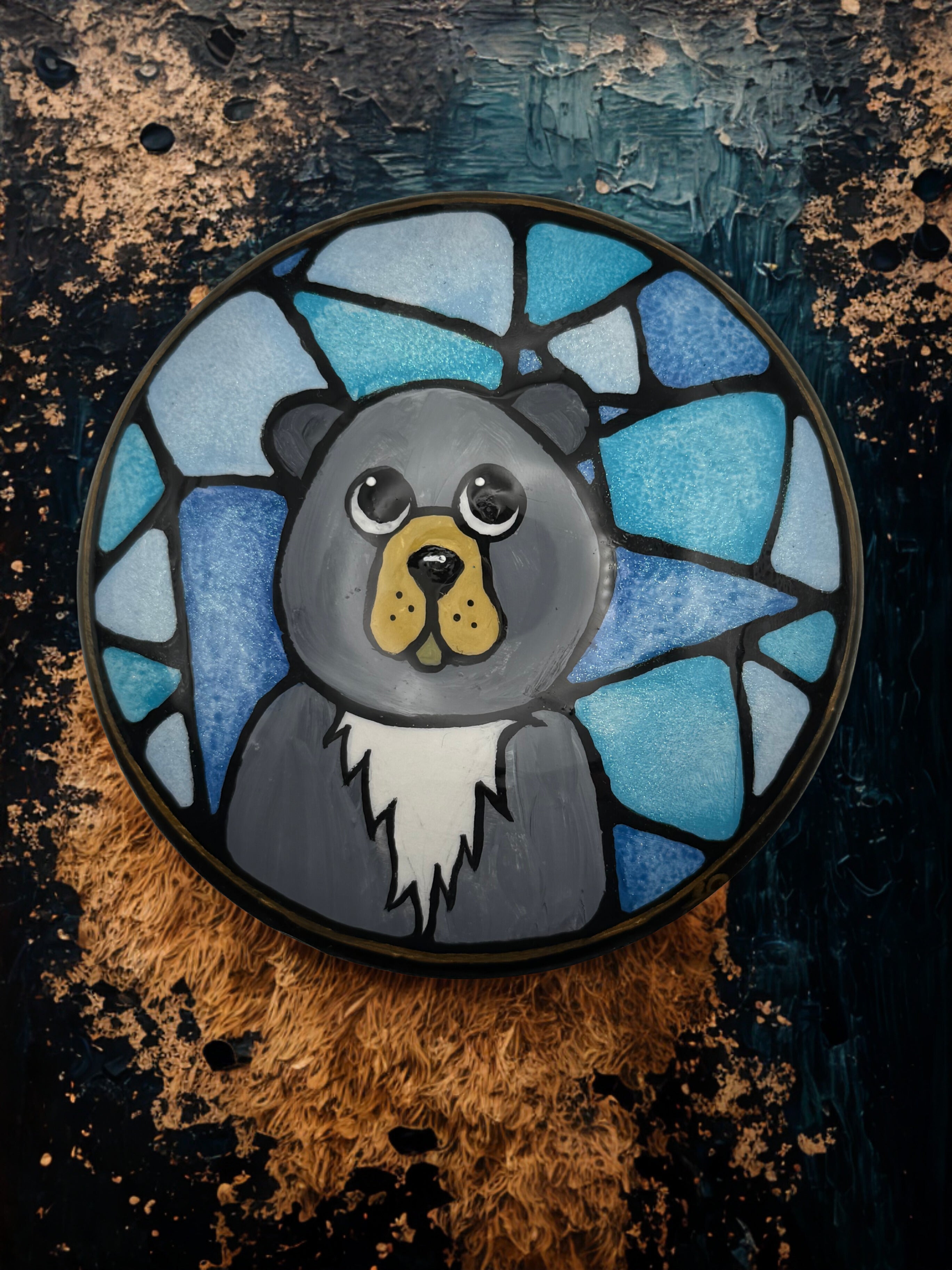 Hand Painted Bear Cement Stone | Cute Animal Decor | Resin Sealed Art | Handmade Gift | Woodland Nursery Decor