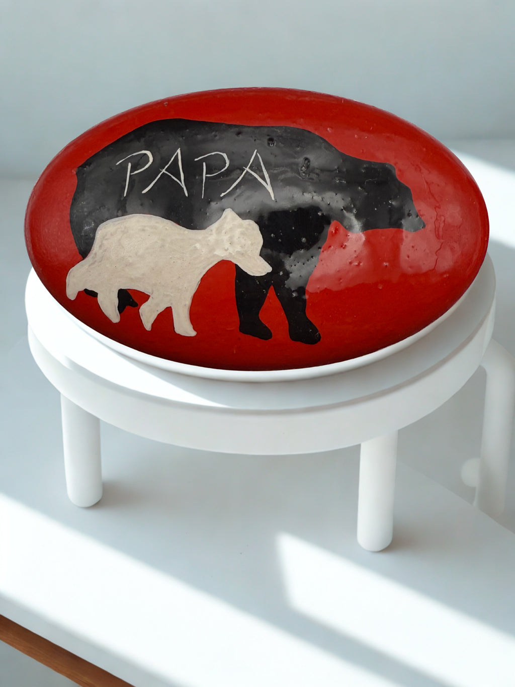 Hand-Painted Cement Bear Family Stones – “Mama” & “Papa” Set