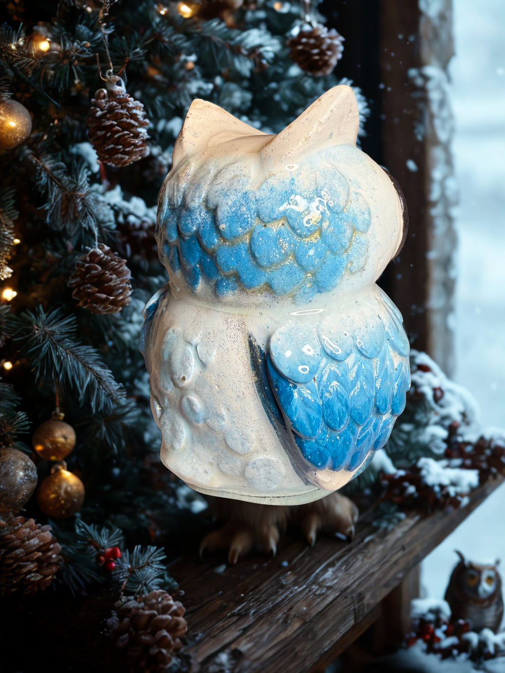 Whimsical Winter Owl Decor | Handcrafted Cement Bird | Owl Lover Gift | Festive Stocking Stuffer Gift