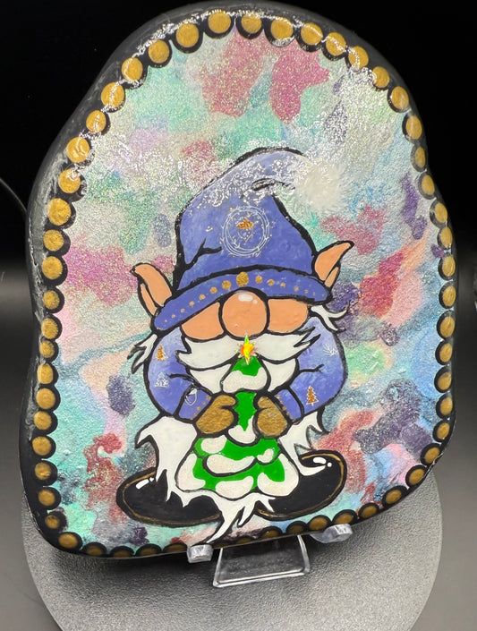 Hand-Painted Holiday Gnome Stone – Unique Holiday Gift