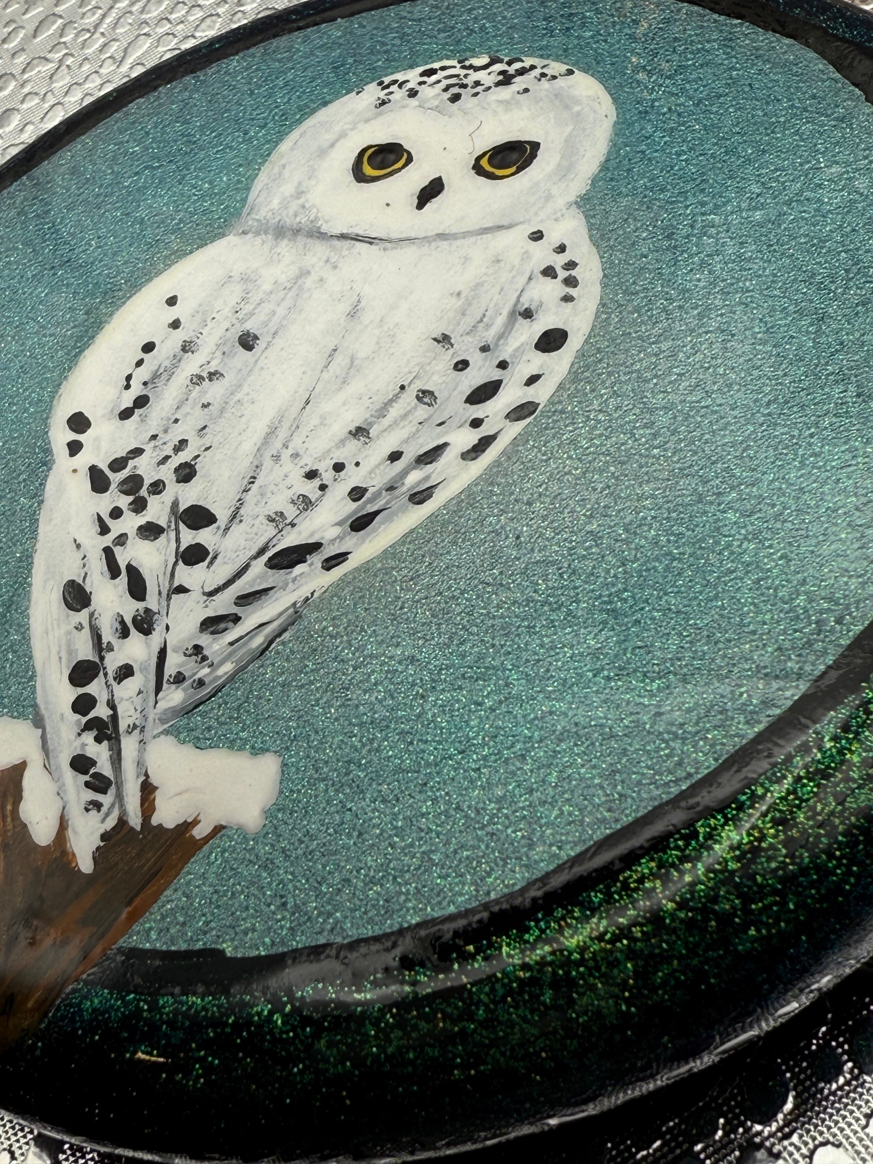 Snowy Owl Cement Stone | Handcrafted Wildlife Art | Owl Lover Gift | Nature Home Decor | One-of-a-Kind Hand-Painted Stone