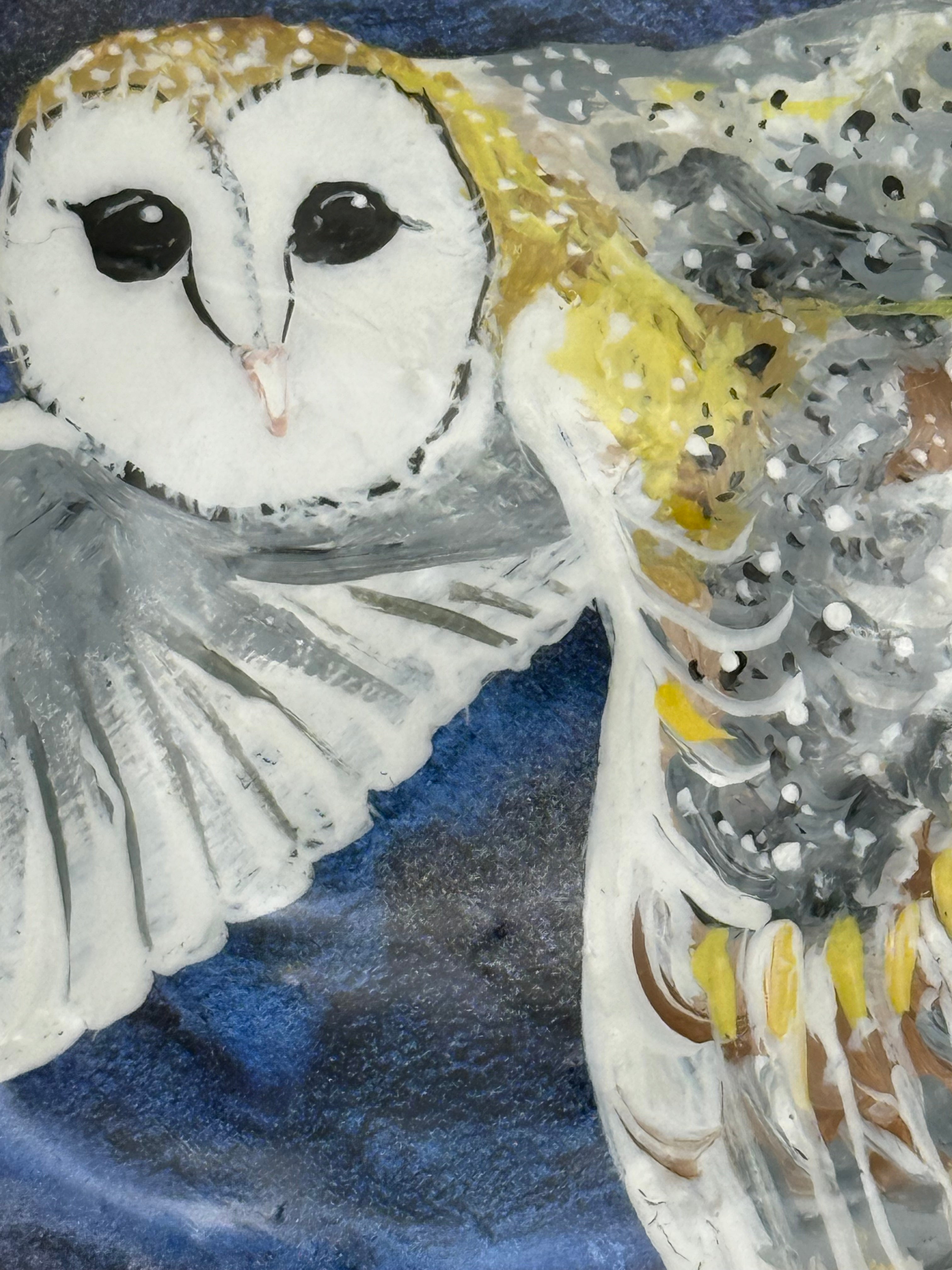 Owl Decor Stone | Handmade Barn Owl Artwork | Cement Art Sculpture | Nature Lover Gift | Resin-Sealed Collectible