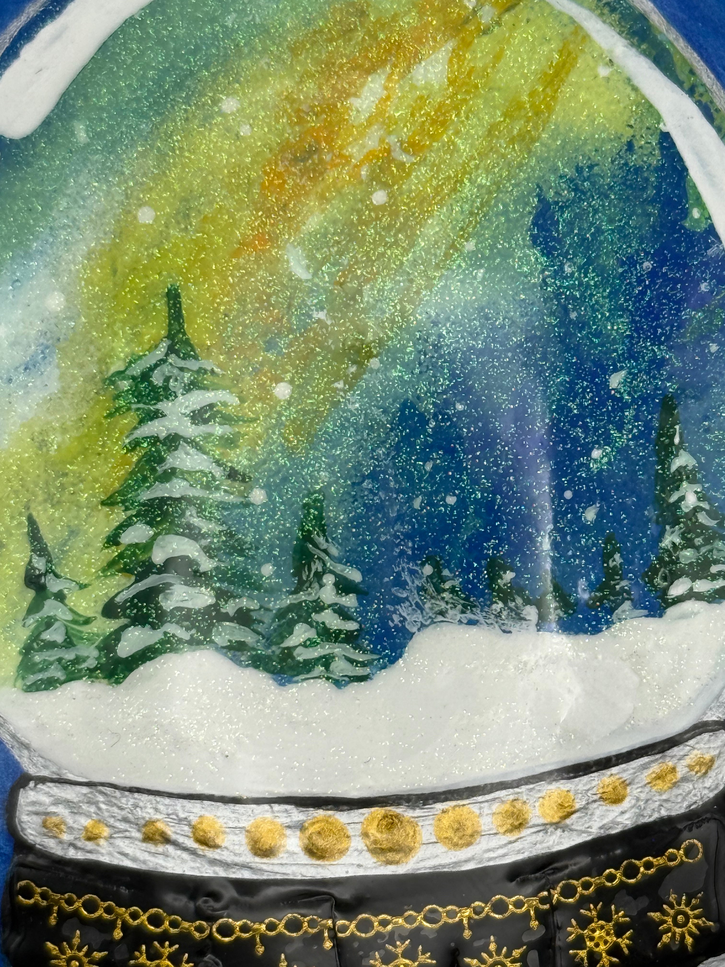 Christmas Snow Globe Scene on Cement | Winter Art Stone