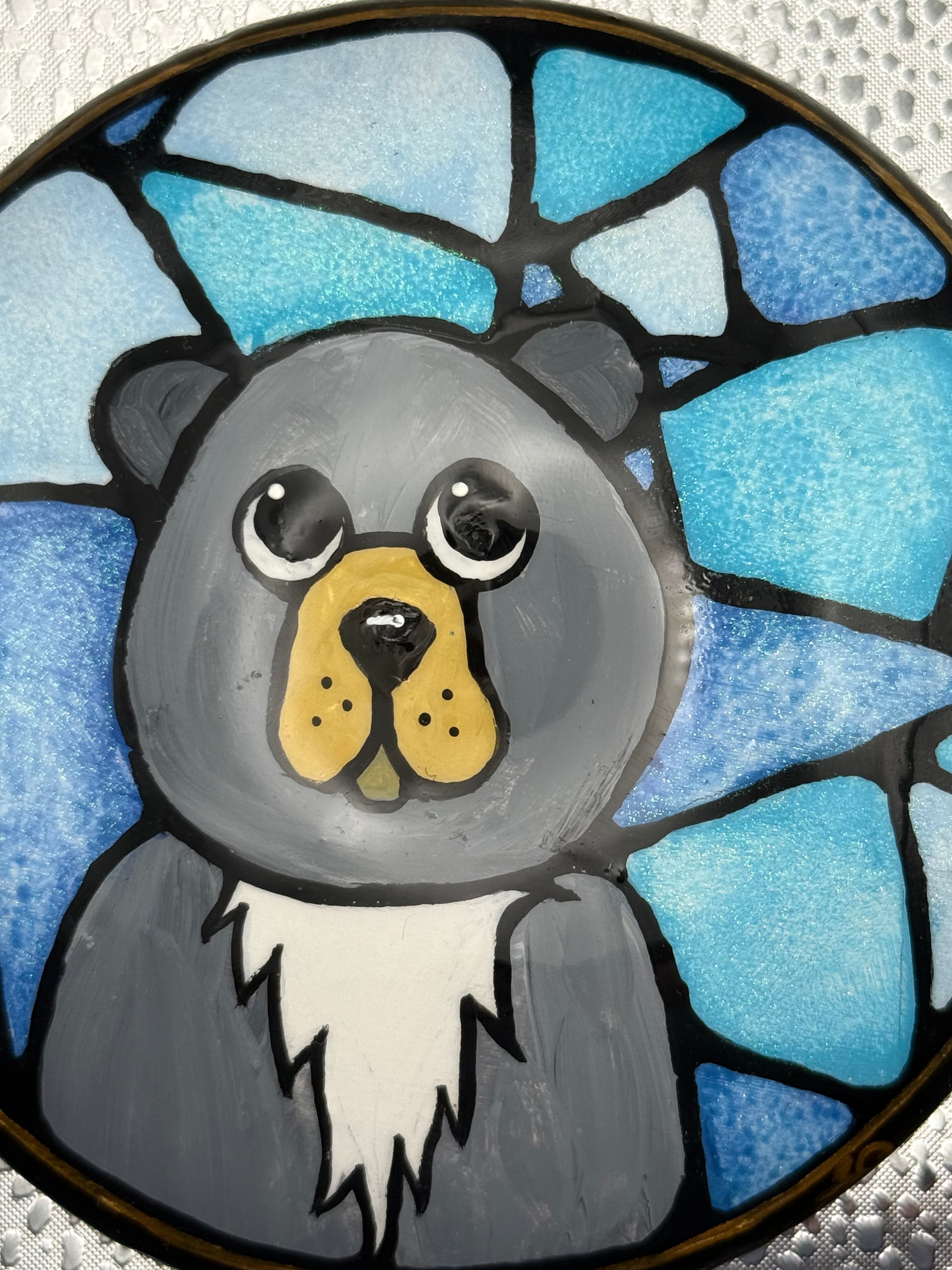 Hand Painted Bear Cement Stone | Cute Animal Decor | Resin Sealed Art | Handmade Gift | Woodland Nursery Decor