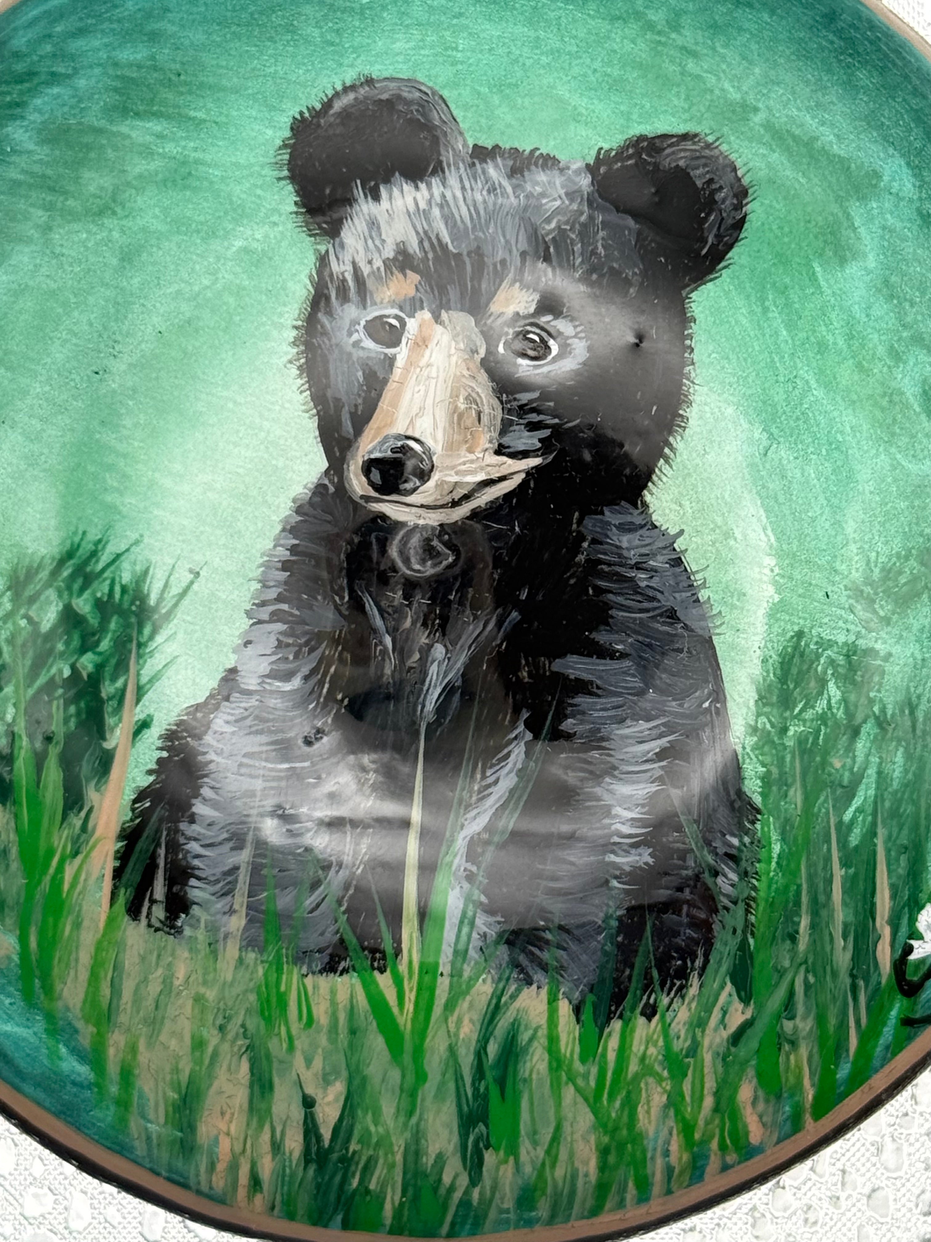 Hand-Painted Baby Bear Cement Stone – Woodland Decor | Garden Art | Rustic Home Accent