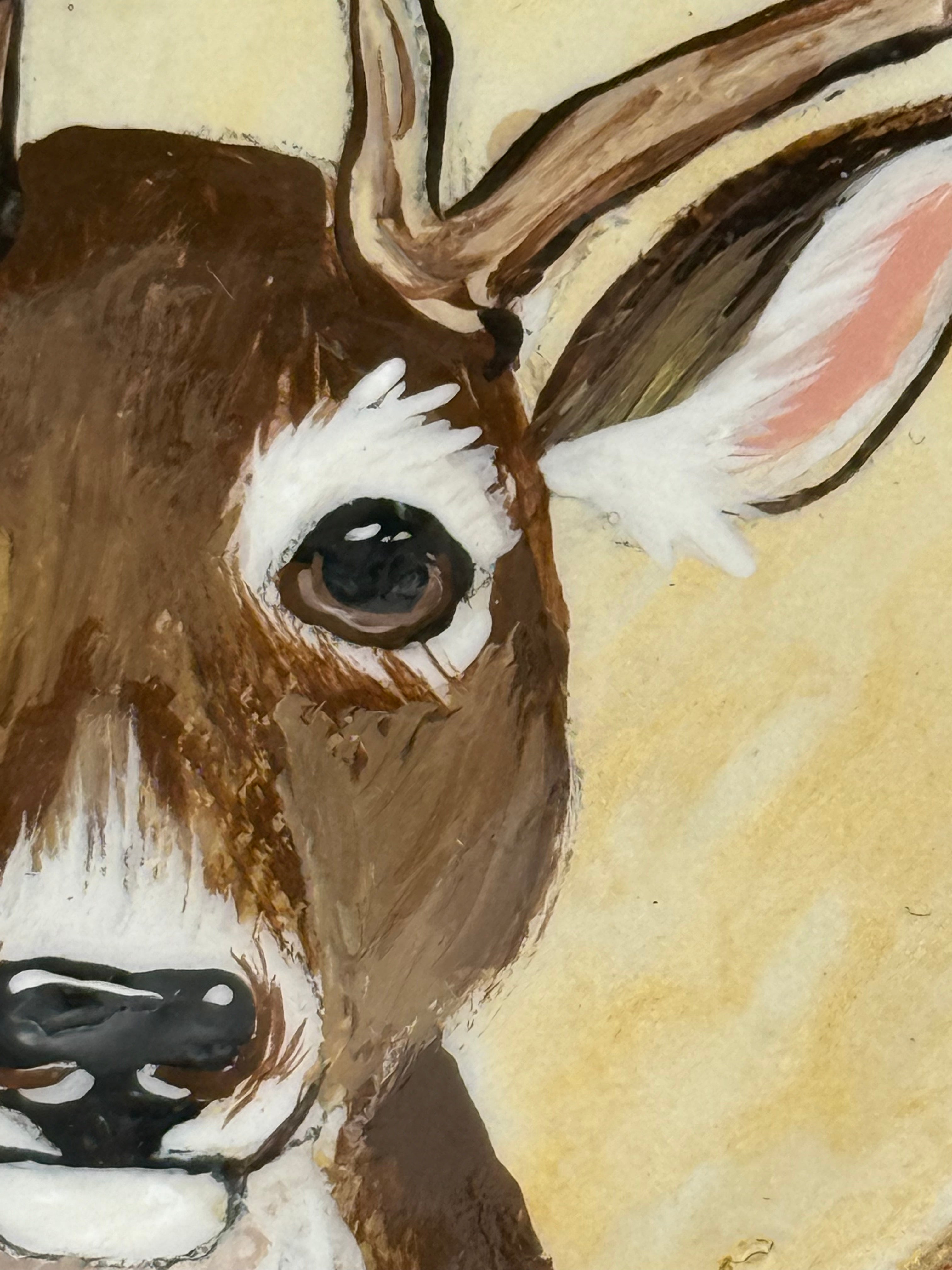 Deer Lover Gift – Hand-Painted Cement Heart Stone