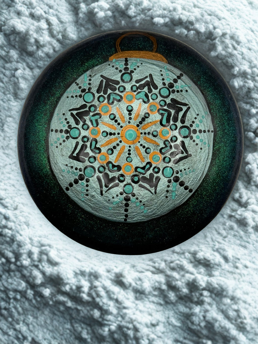 Winter Ornament Mandela Stone : Medium Hand-Painted Stone!