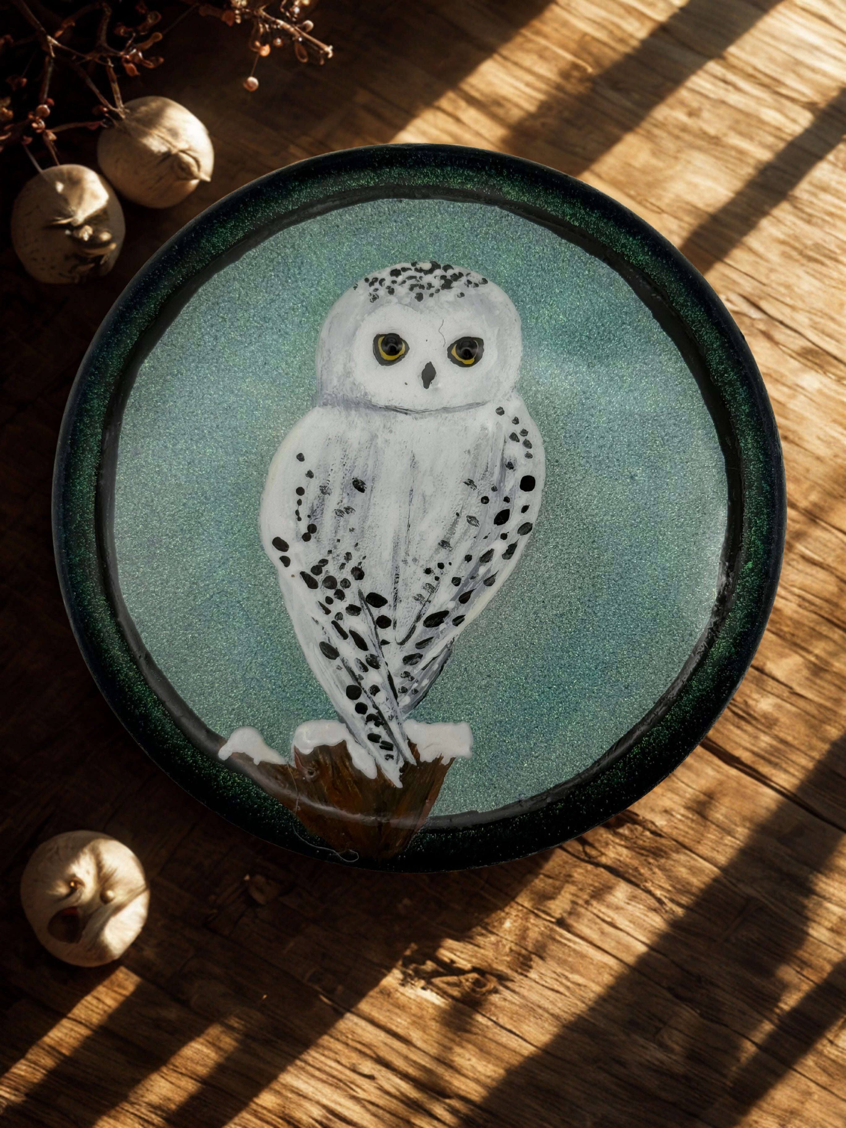 Snowy Owl Cement Stone | Handcrafted Wildlife Art | Owl Lover Gift | Nature Home Decor | One-of-a-Kind Hand-Painted Stone