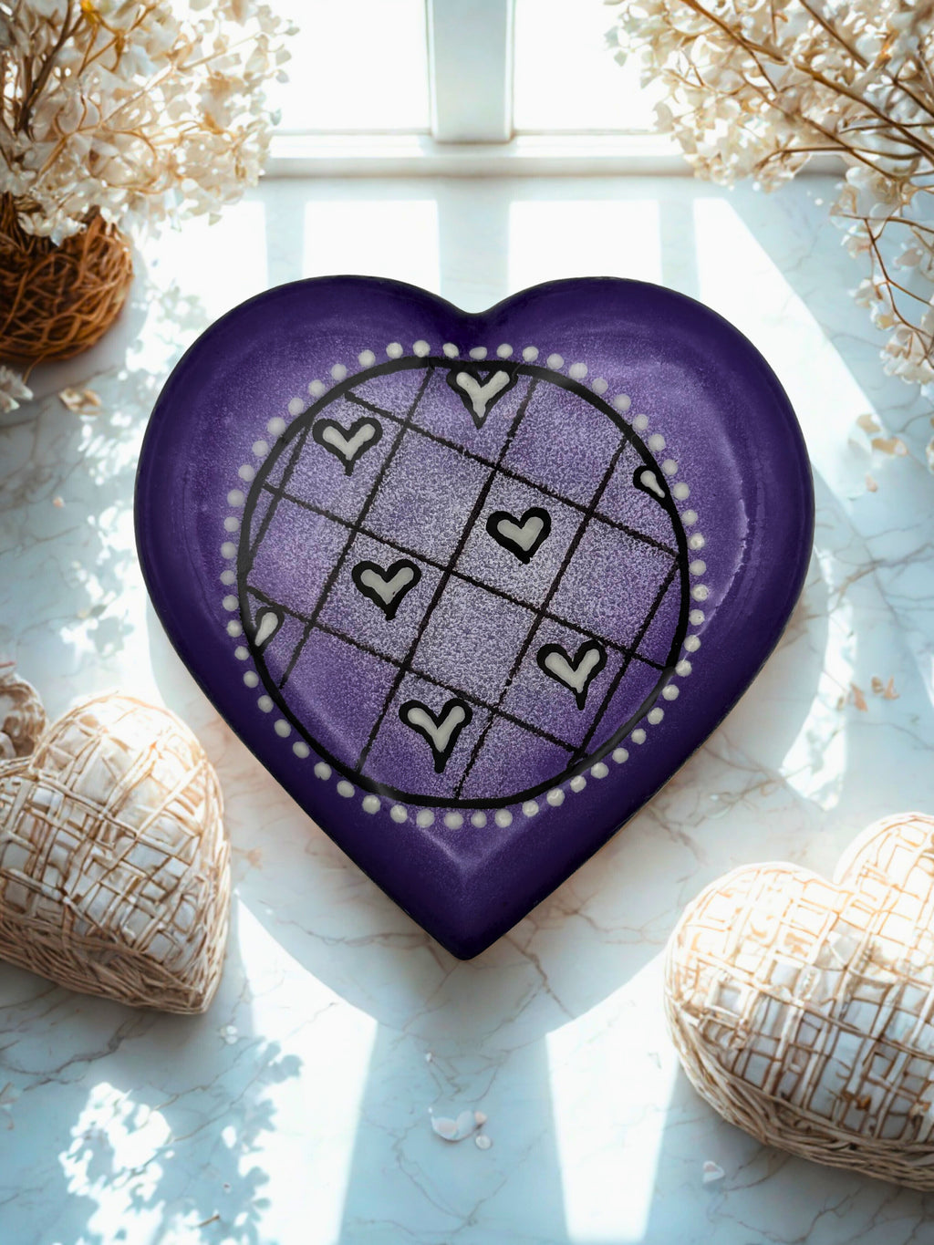 Whimsical Heart Cement Stone | Purple Home Decor | Handmade & Resin Sealed | Gift for Her