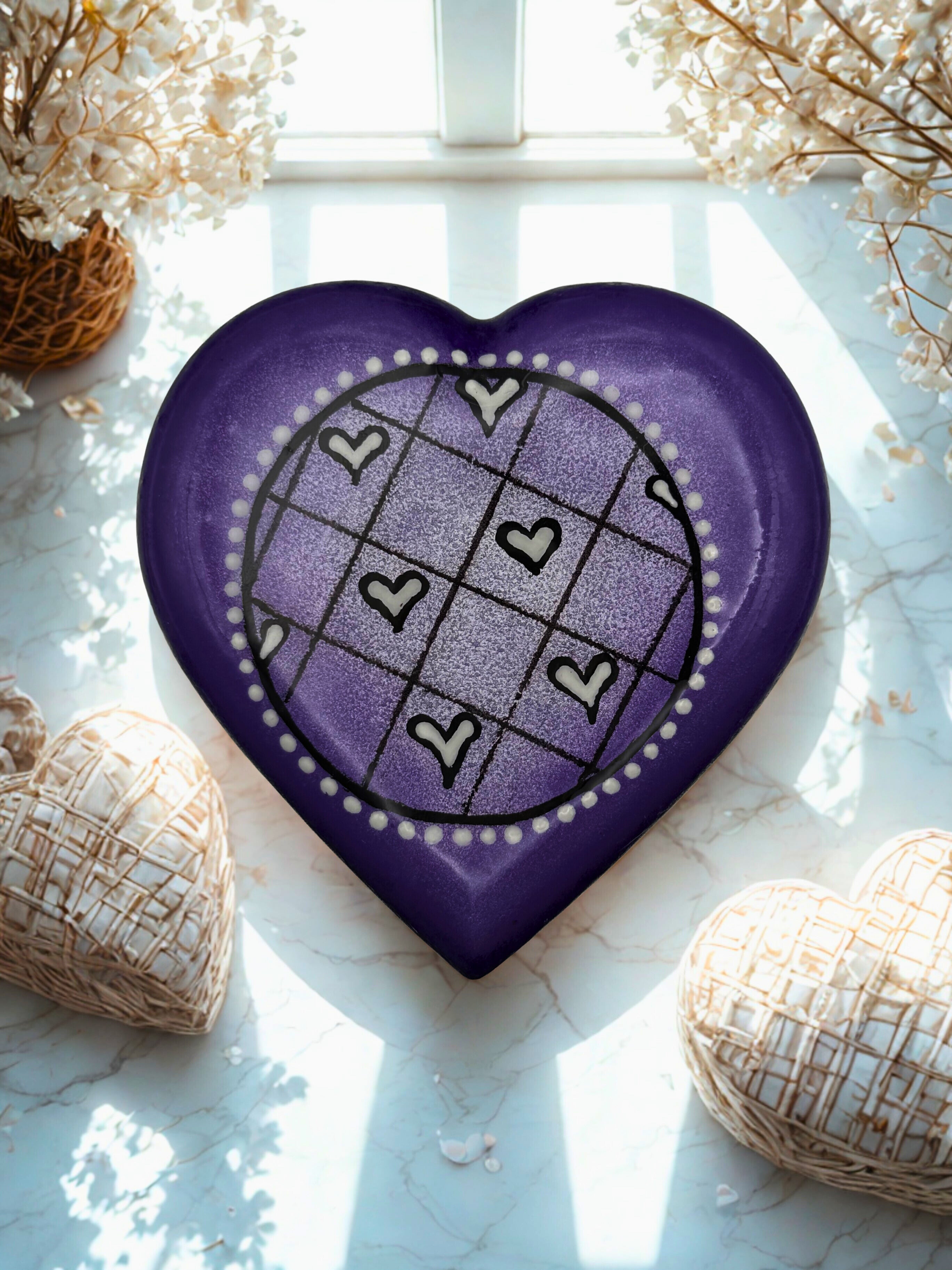 Whimsical Heart Cement Stone | Purple Home Decor | Handmade & Resin Sealed | Gift for Her