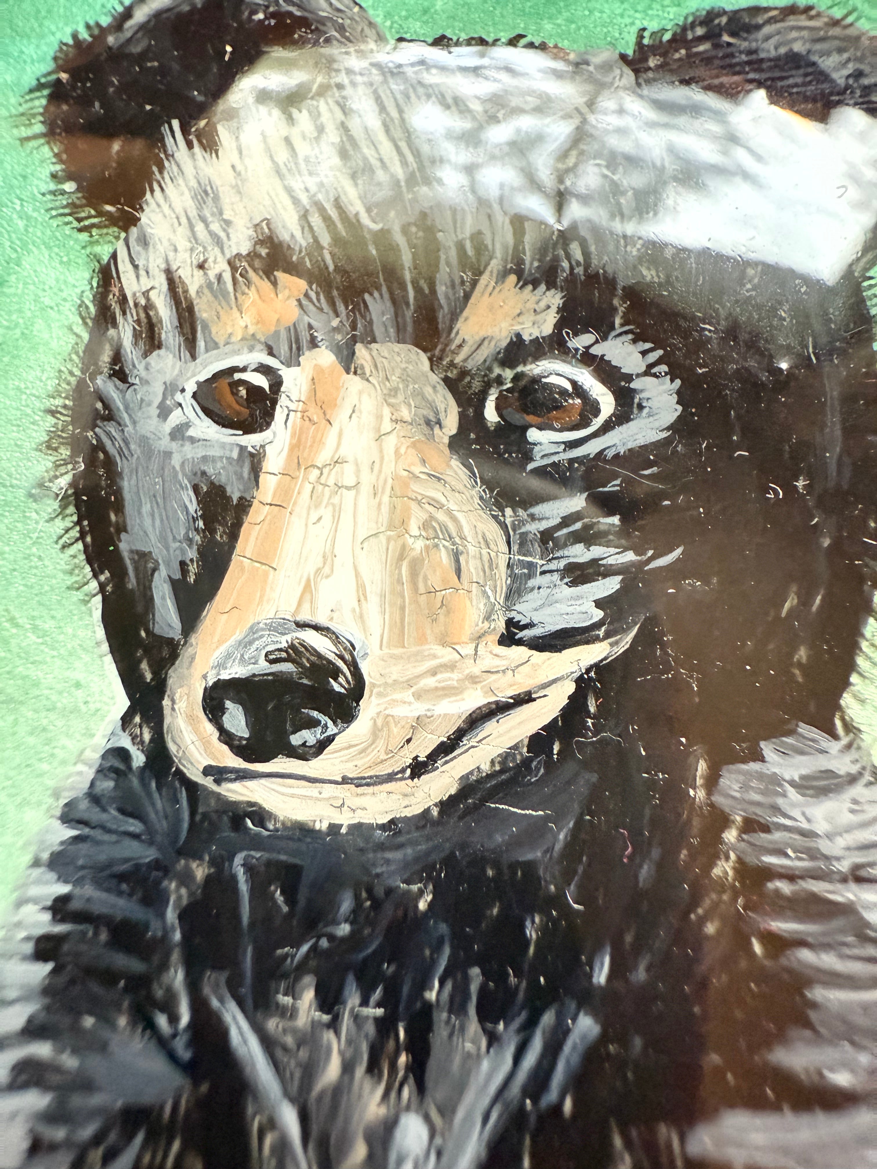 Hand-Painted Baby Bear Cement Stone – Woodland Decor | Garden Art | Rustic Home Accent