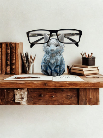 Mystical Wolf Figurine | Hand-Painted Cement Statue | Winter Blue Wolf Art | Rustic Animal Decor