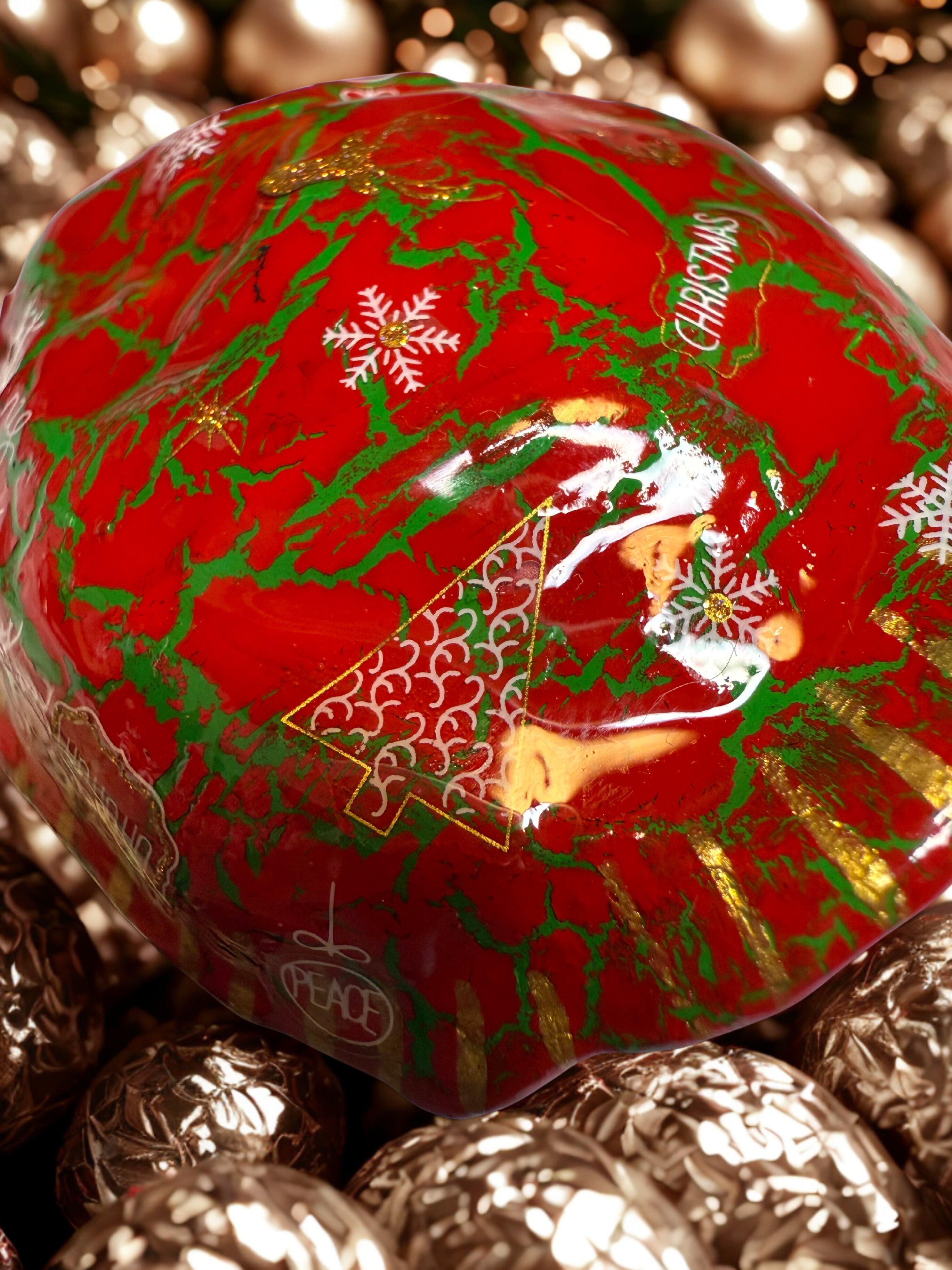 Hand Painted Turtle Rock | Christmas Holiday Home Decor | Unique Secret Santa Gift | Festive Winter Garden Art