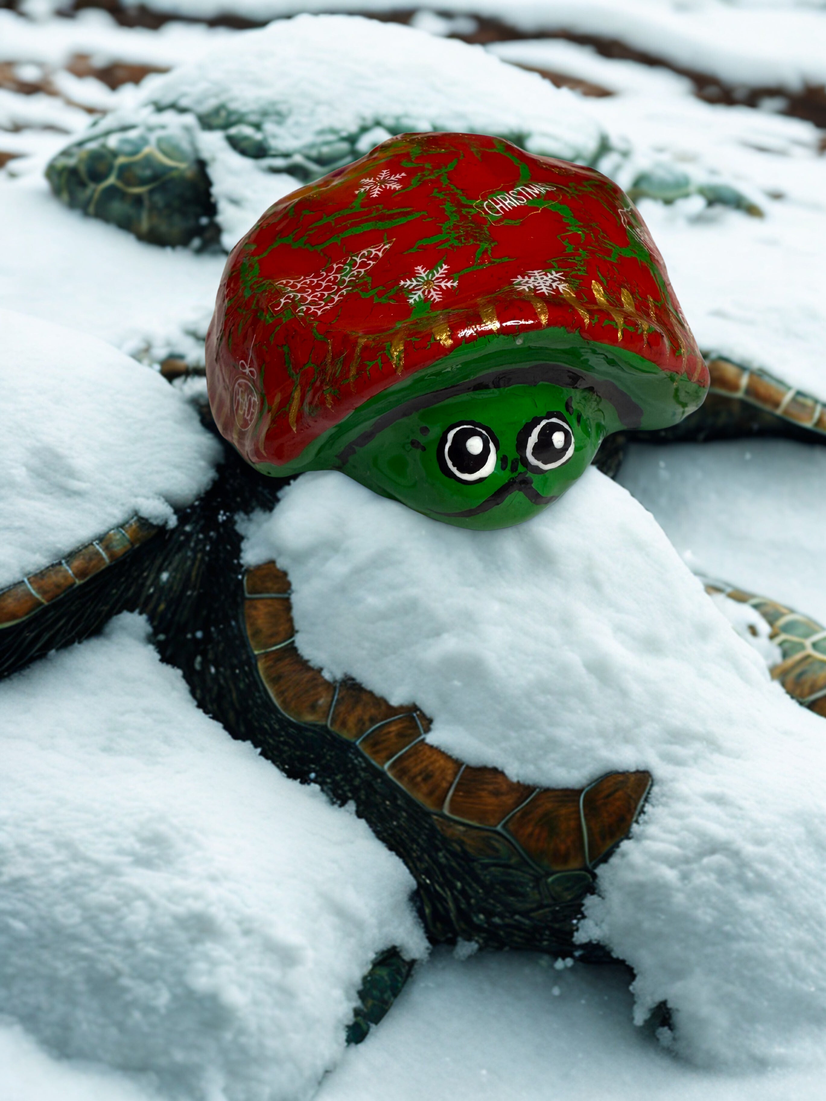 Hand Painted Turtle Rock | Christmas Holiday Home Decor | Unique Secret Santa Gift | Festive Winter Garden Art