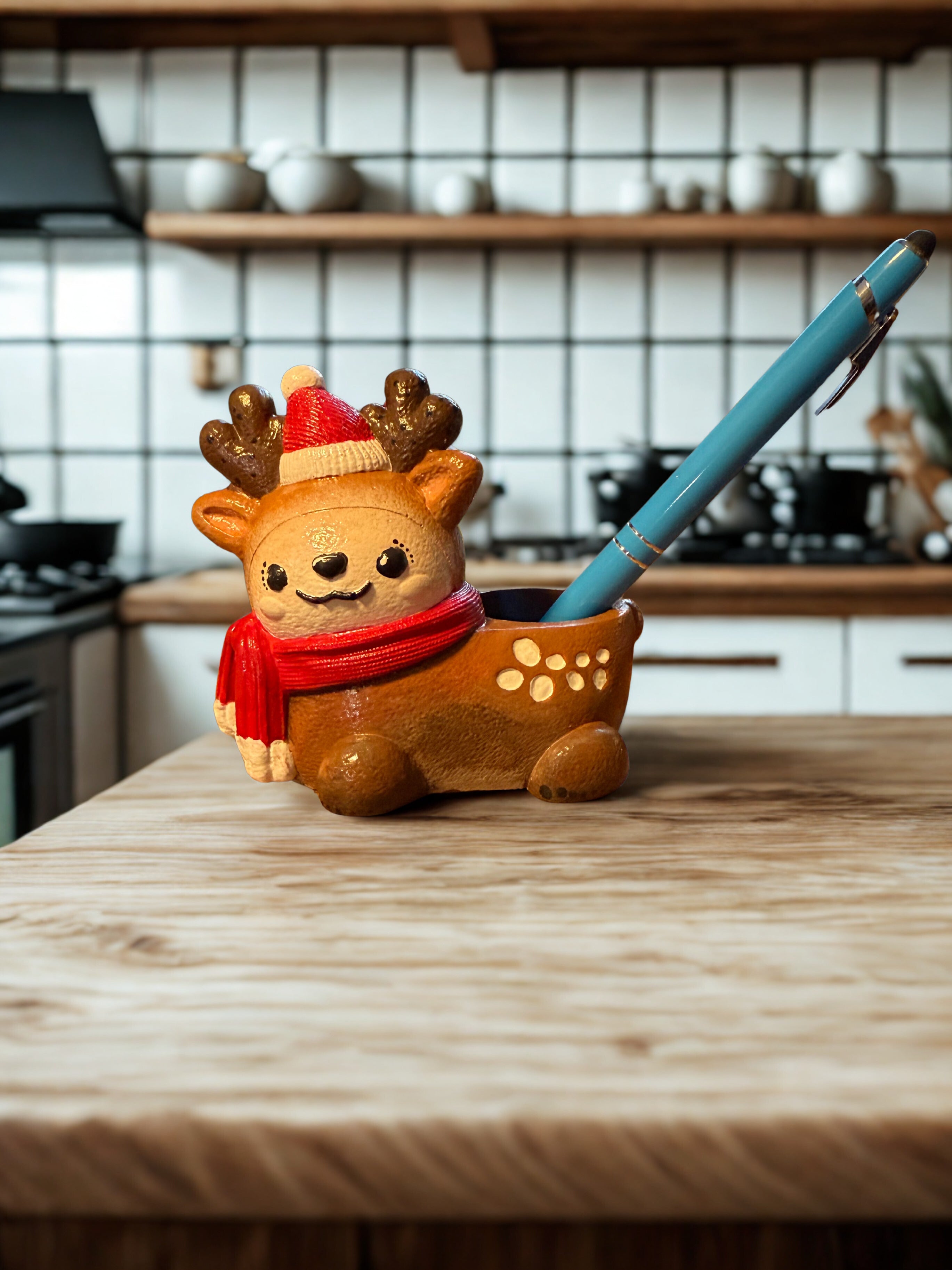 Hand Painted Reindeer| Festive Christmas Desk Organizer | Unique Holiday Gift for Teachers | Cute Reindeer Stationery Holder