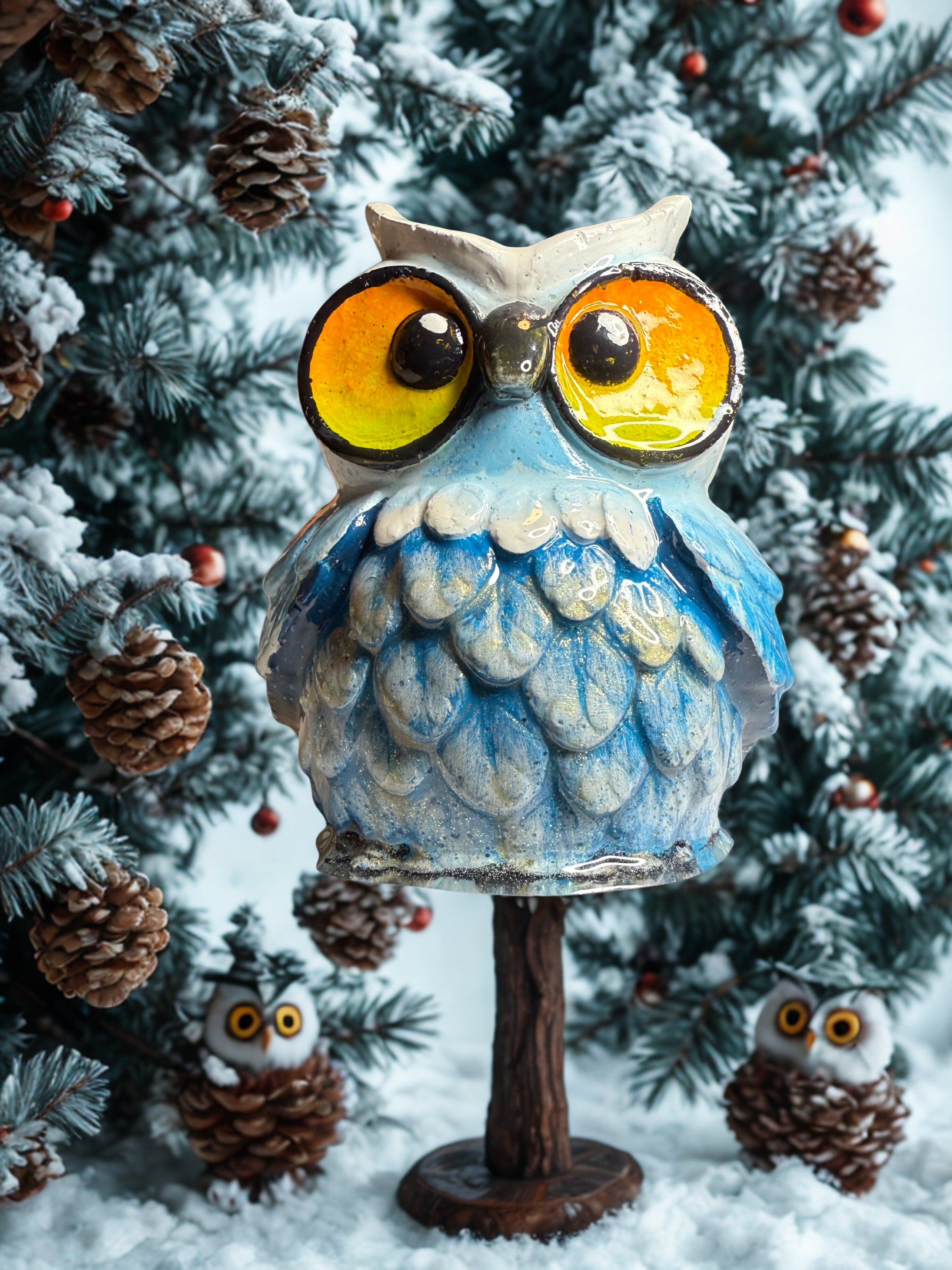 Whimsical Winter Owl Decor | Handcrafted Cement Bird | Owl Lover Gift | Festive Stocking Stuffer Gift