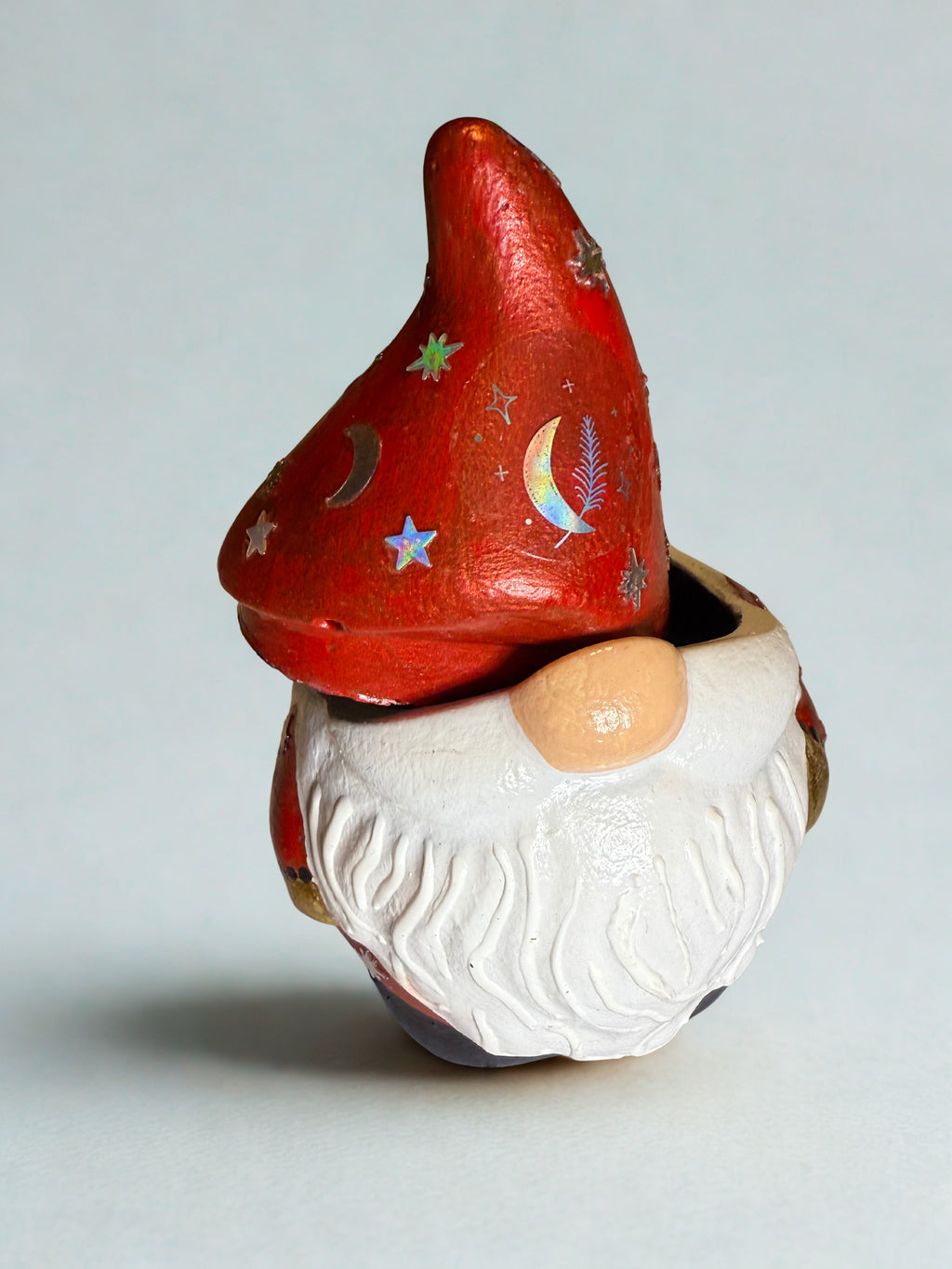 Hand Painted Gnome Planter |  Red Hat Celestial Gnome Container | Candy Jar | Office Desk Accessory | Handmade Holiday Gnome Decor