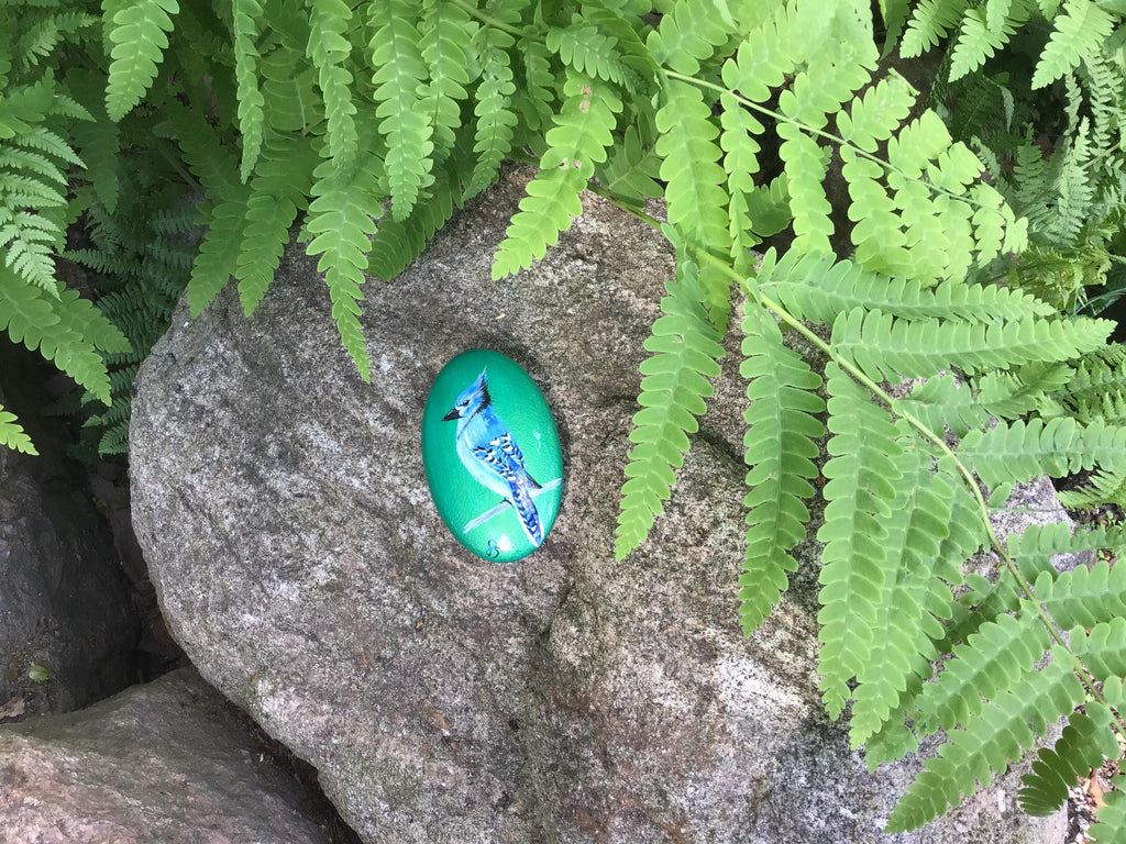 Hand Painted Blue Jay Stone