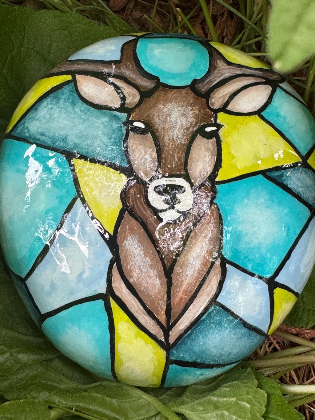 Stained Glass Deer Stone