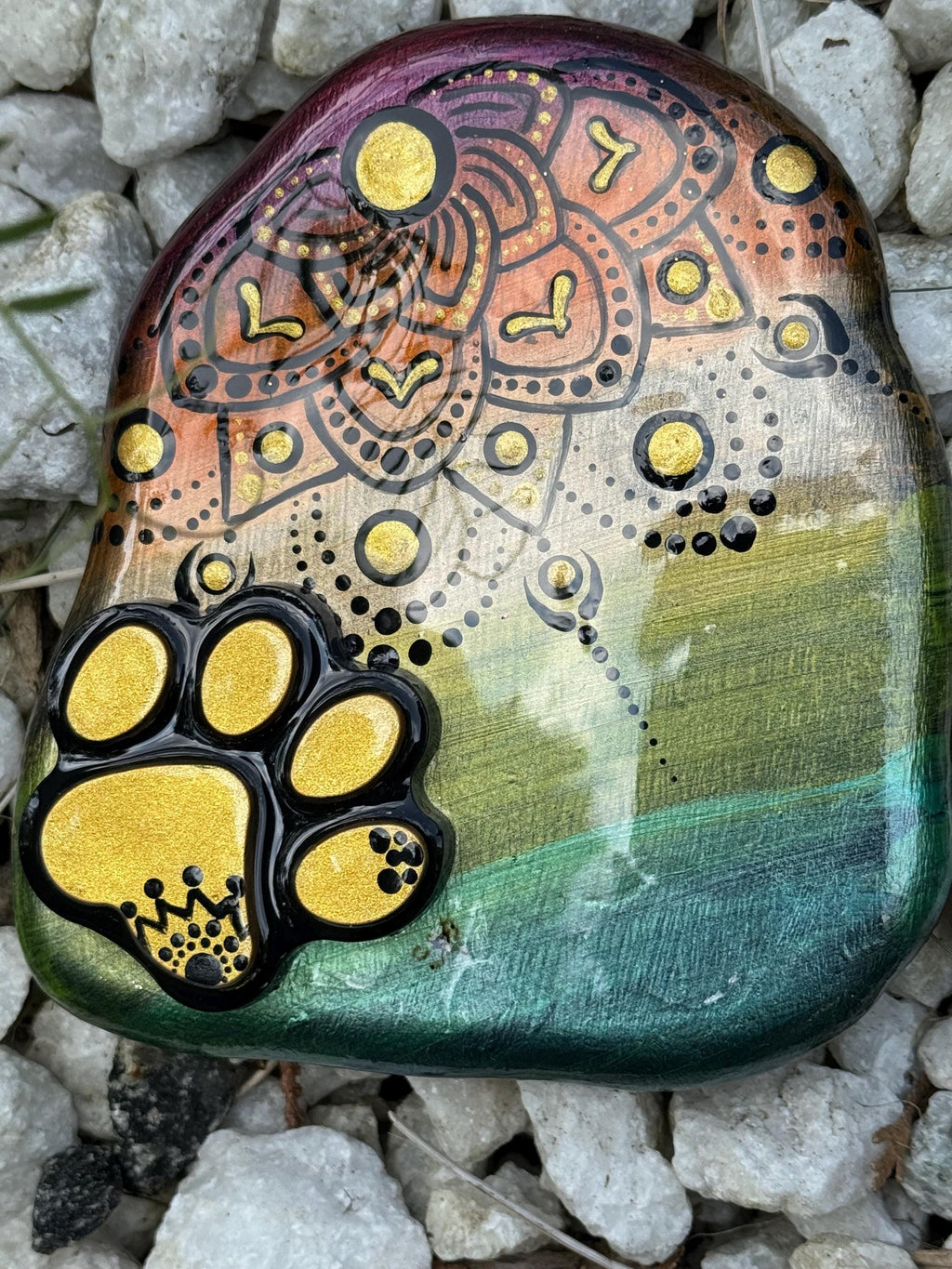 Rainbow Mandela Bear Paw Stone
