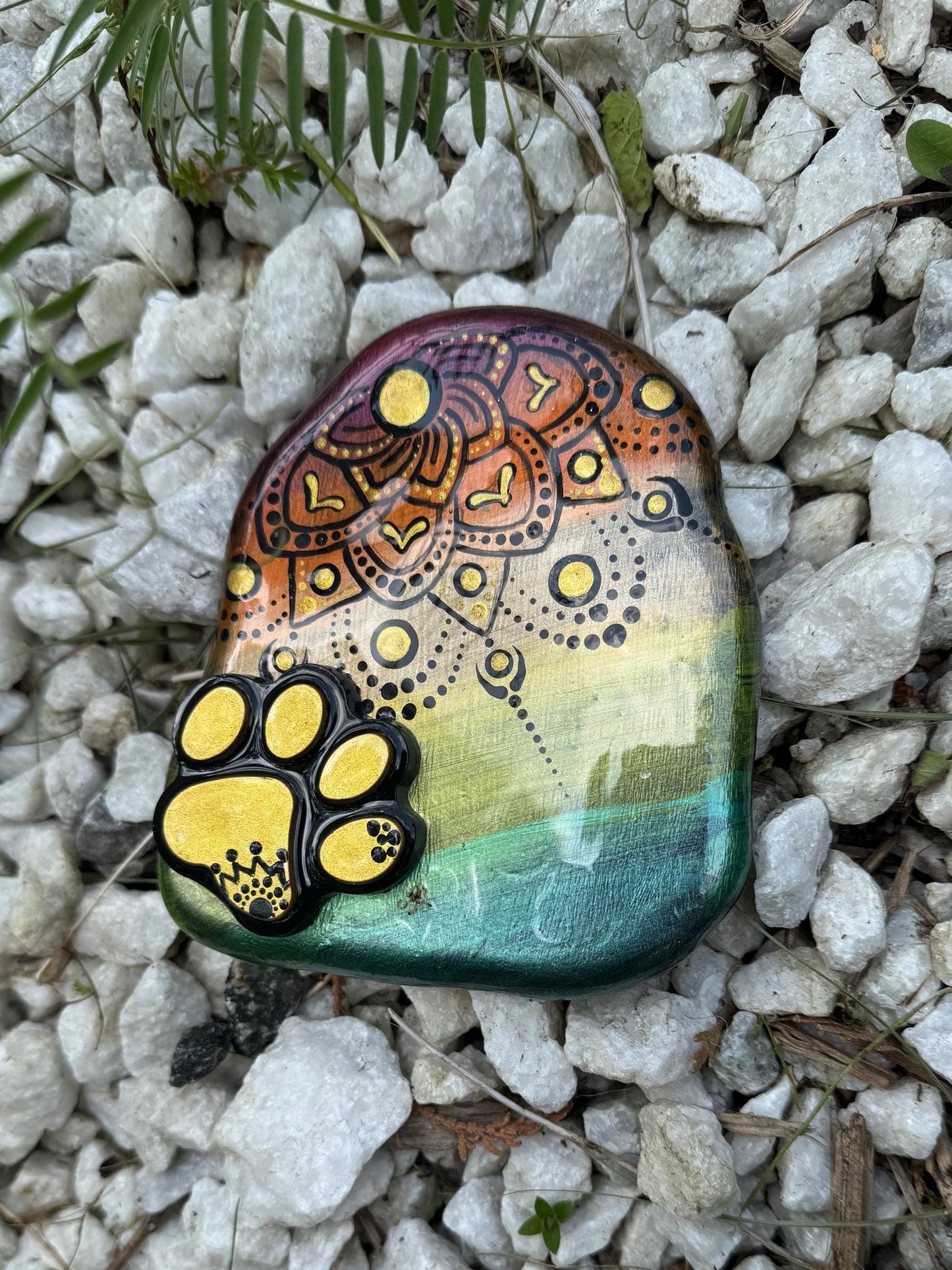 Rainbow Mandela Bear Paw Stone