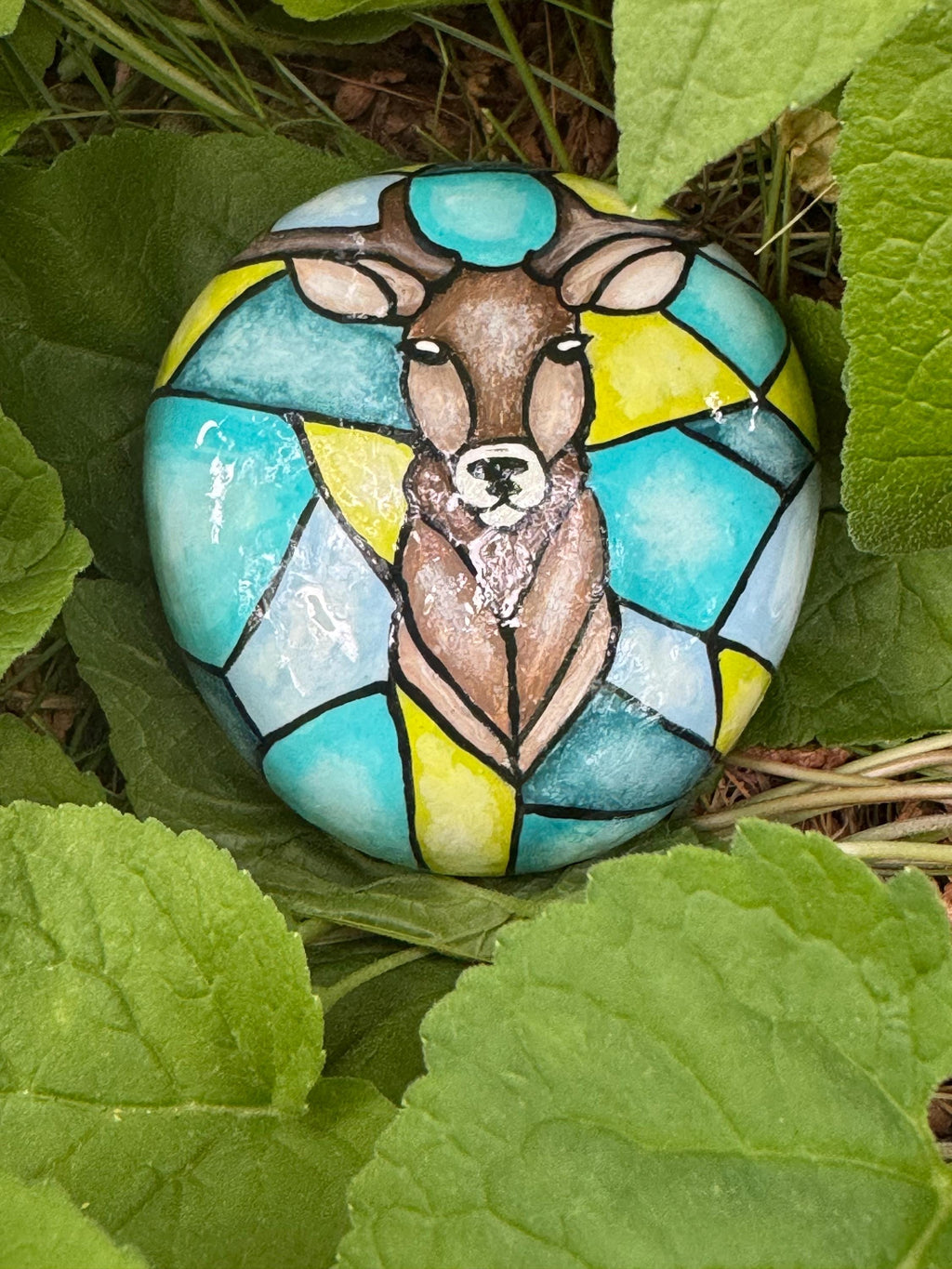 Stained Glass Deer Stone