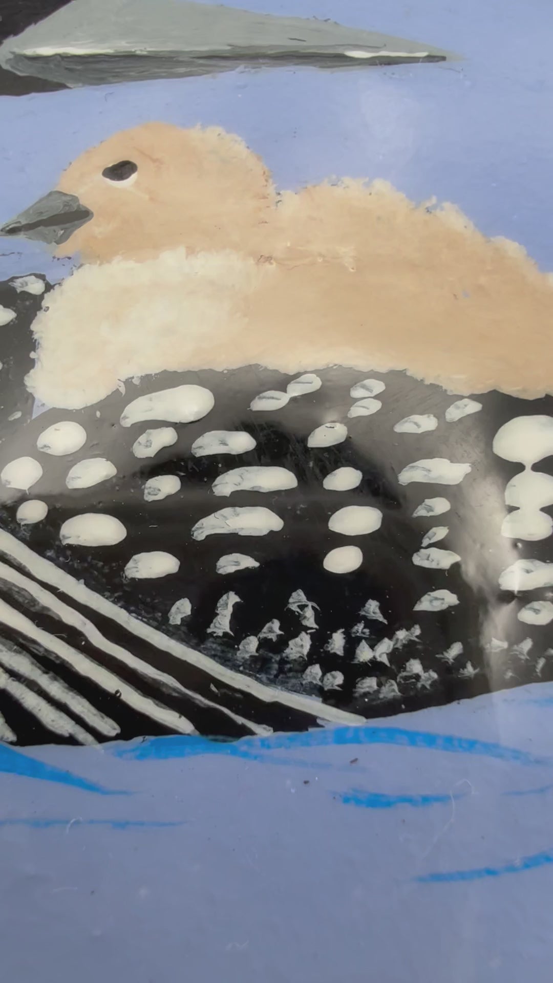 Hand-Painted Loon and Chick Cement Stone – Wildlife Lake Art Décor