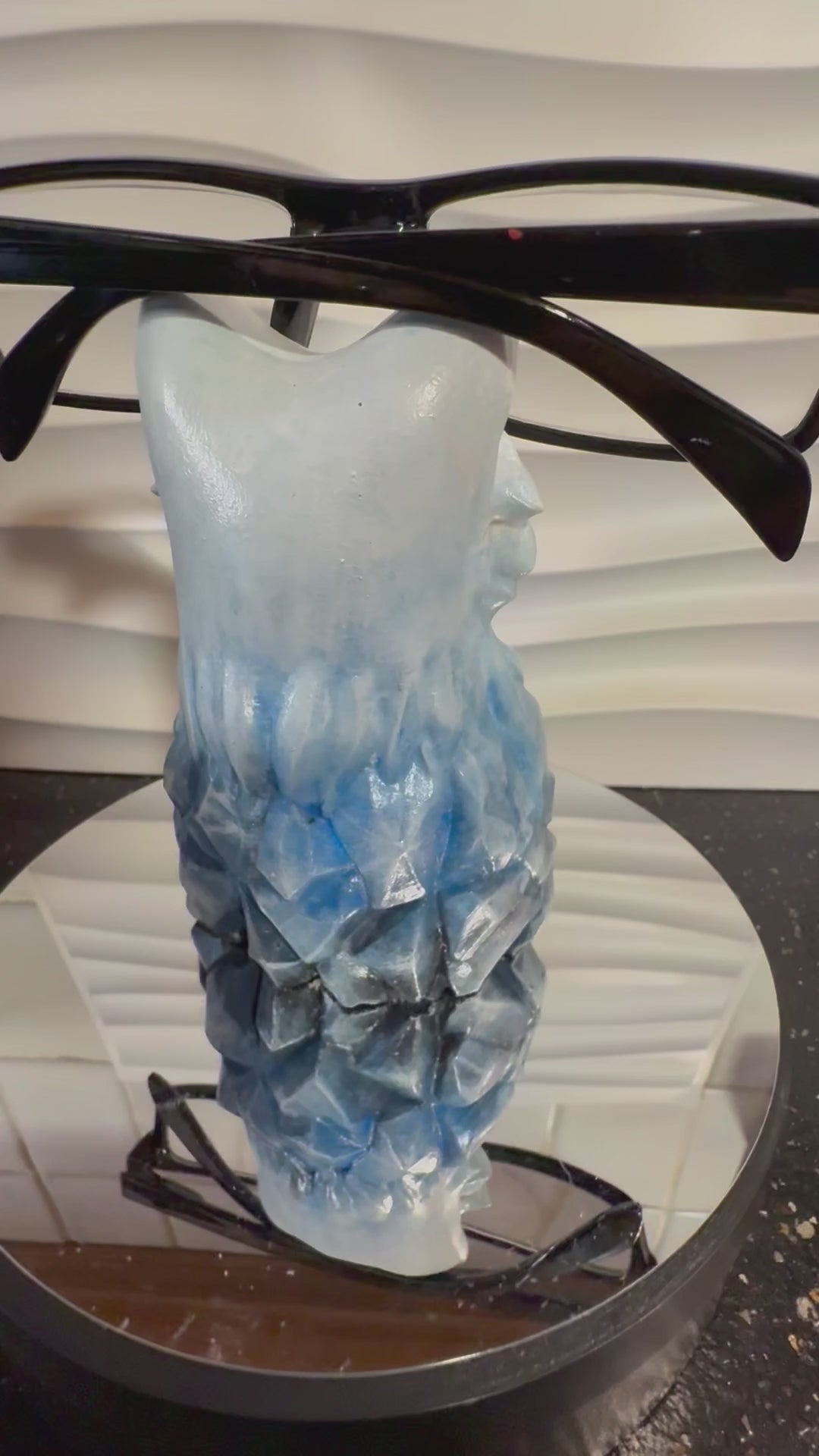 Mystical Wolf Figurine | Hand-Painted Cement Statue | Winter Blue Wolf Art | Rustic Animal Decor