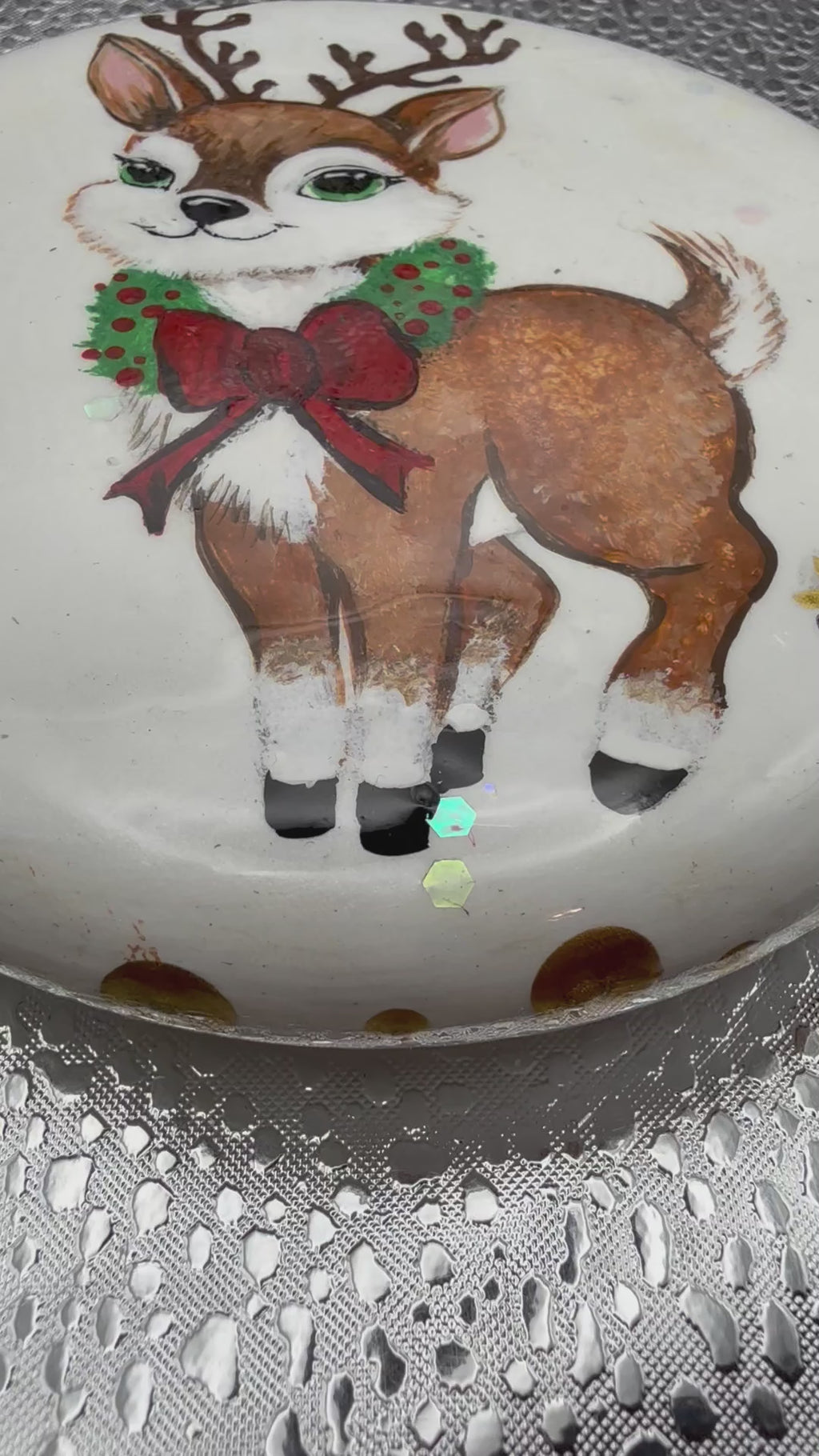 Holiday Wreath Deer : Medium Hand-Painted Stone!