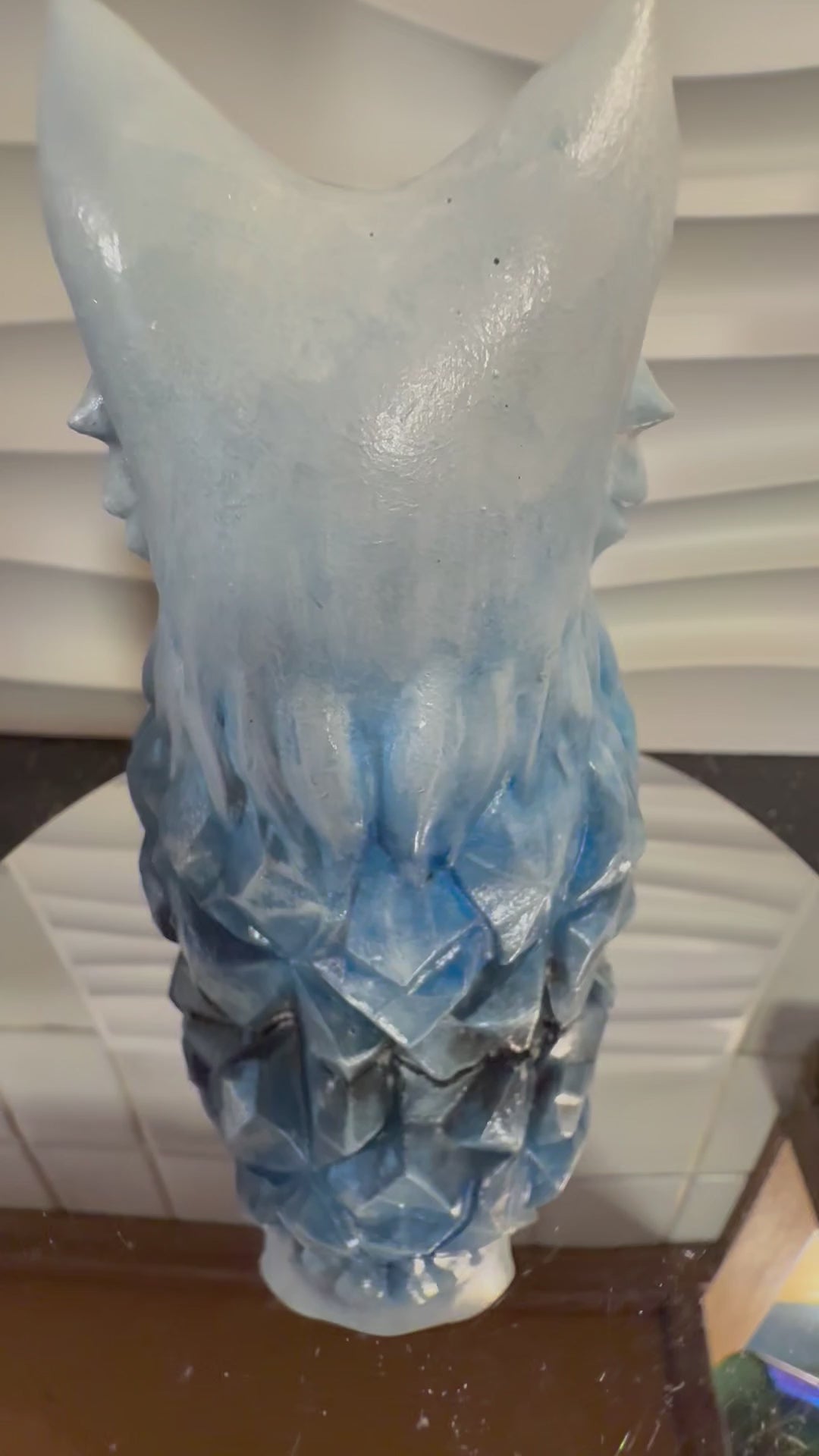 Mystical Wolf Figurine | Hand-Painted Cement Statue | Winter Blue Wolf Art | Rustic Animal Decor