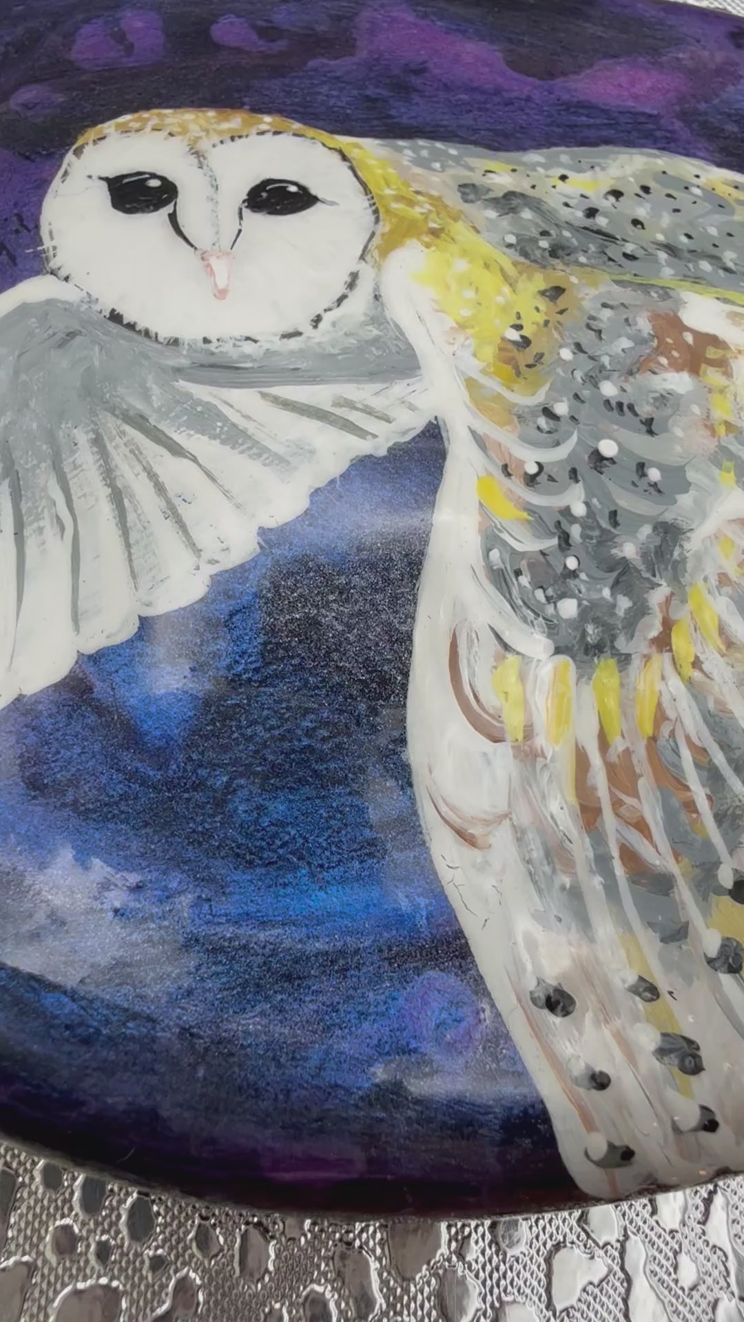 Owl Decor Stone | Handmade Barn Owl Artwork | Cement Art Sculpture | Nature Lover Gift | Resin-Sealed Collectible