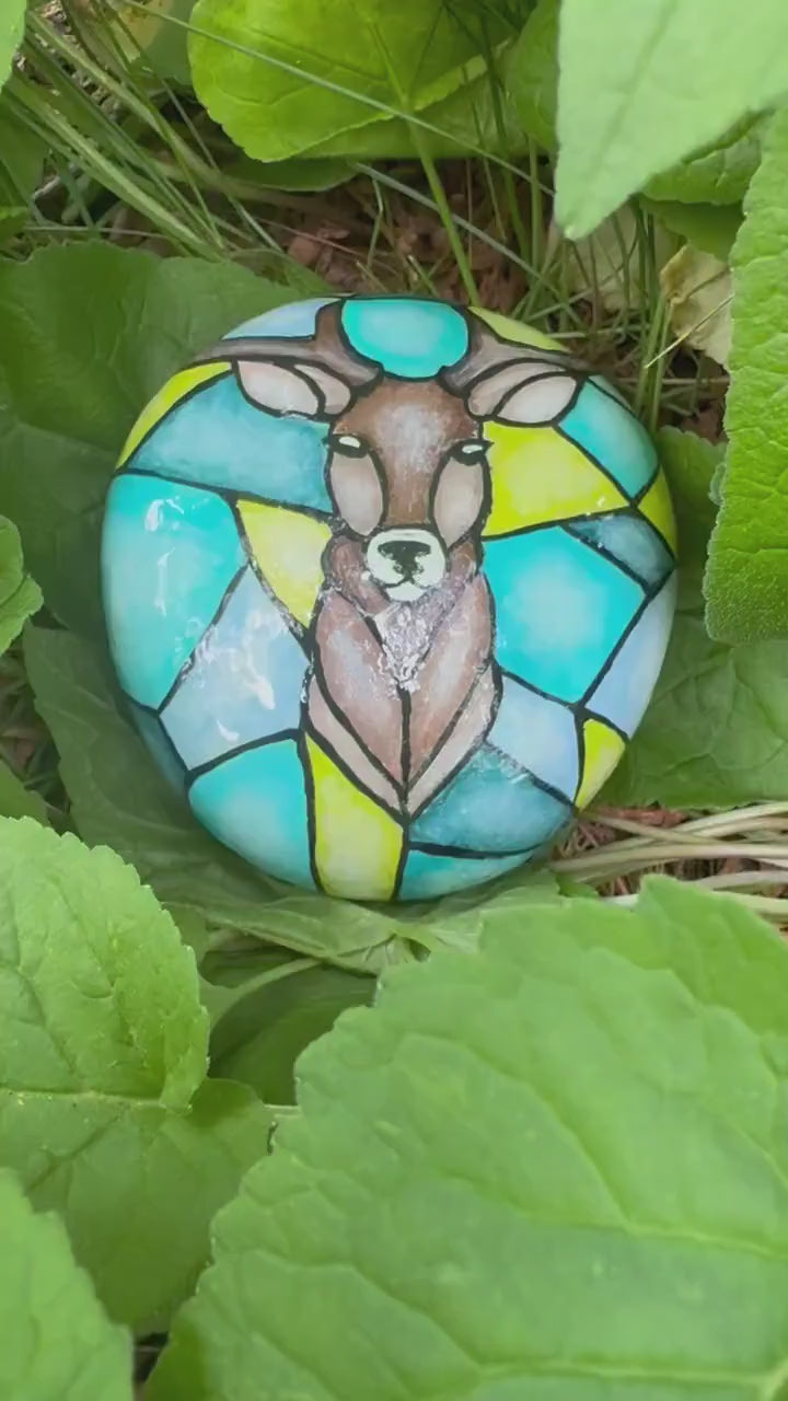 Stained Glass Deer Stone