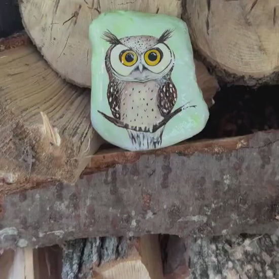 Hand-Painted Owl Stone: Garden Decor, Paperweight